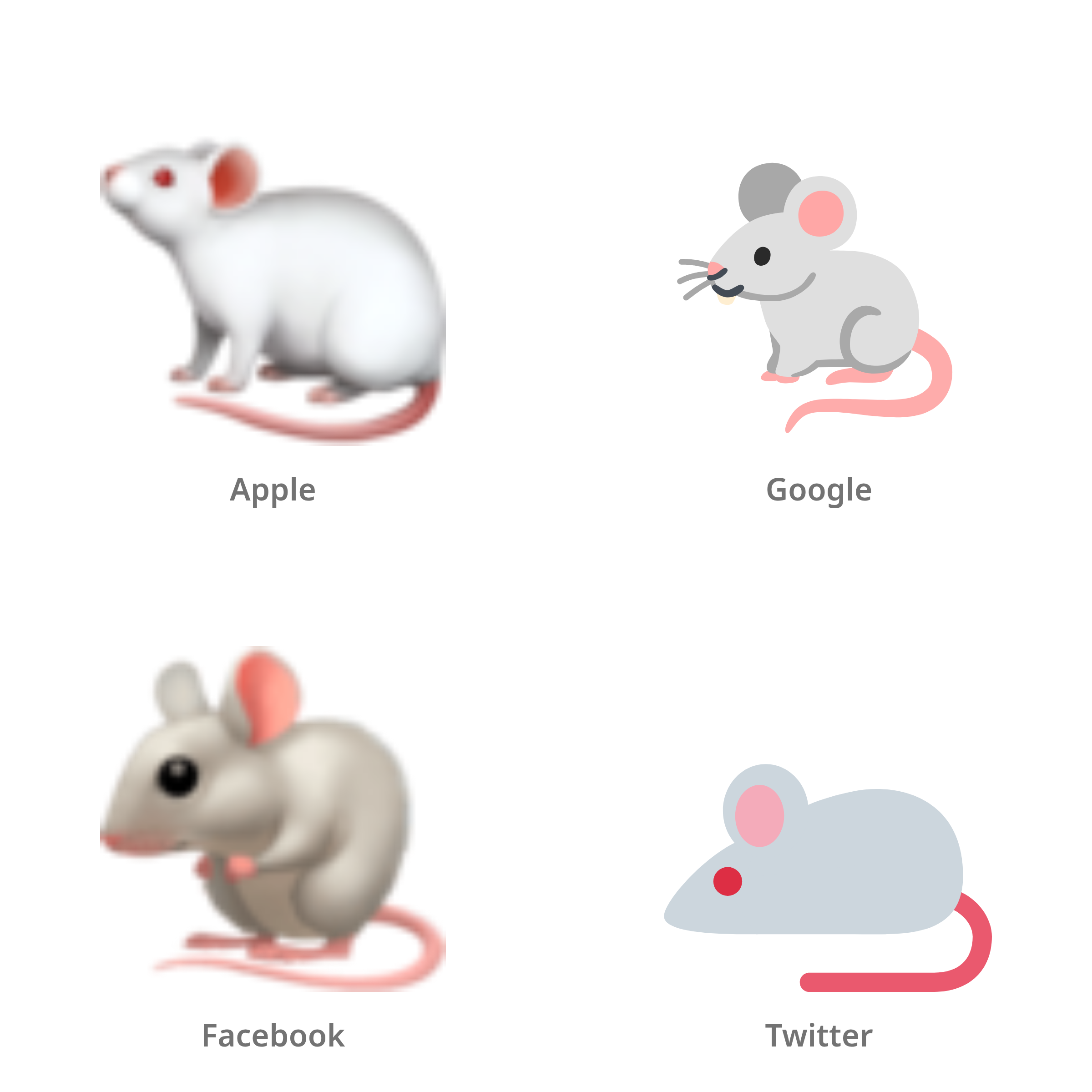 De emoji muis in Apple-, Google-, Facebook- en Twitter-stijl