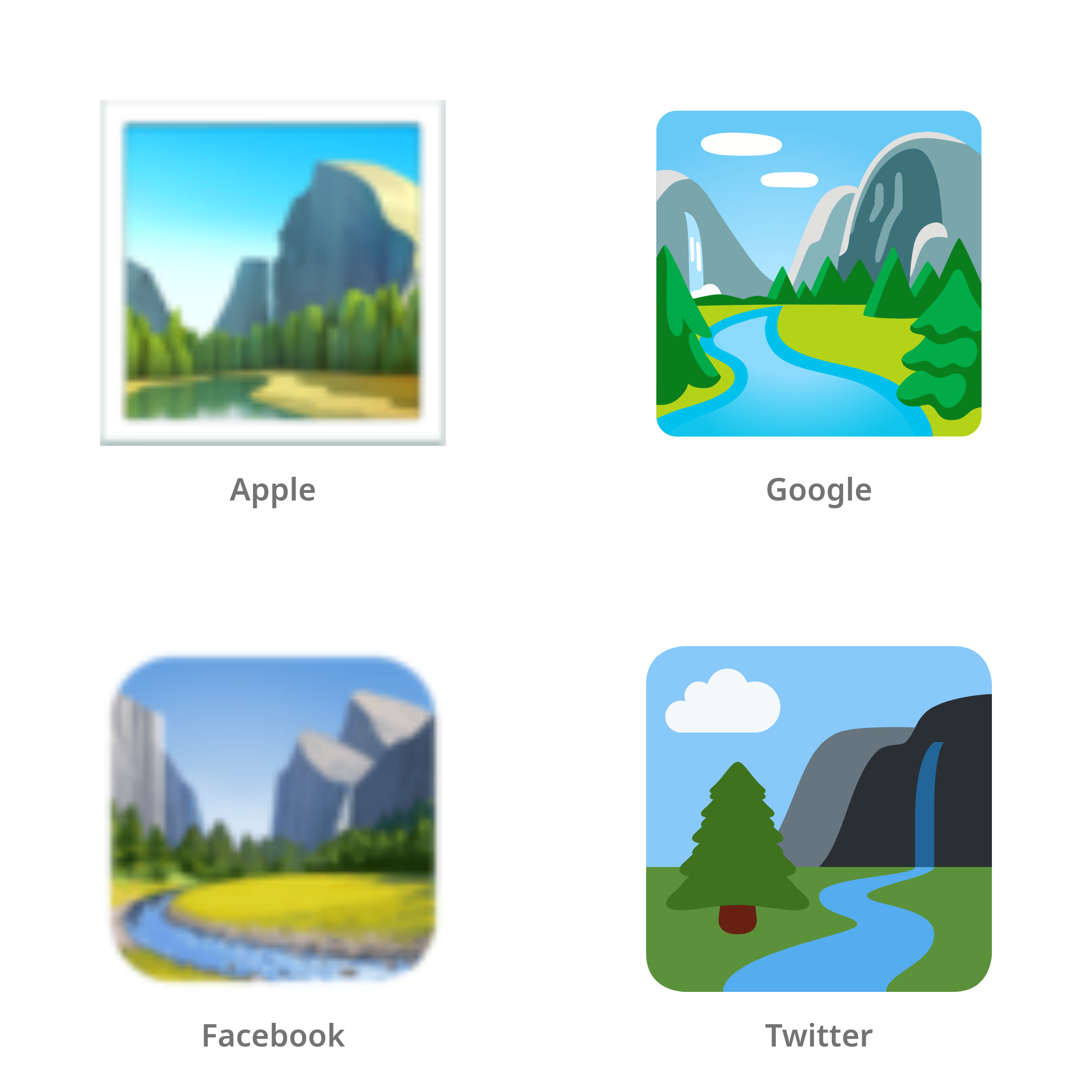 De emoji nationaal park in Apple-, Google-, Facebook- en Twitter-stijl