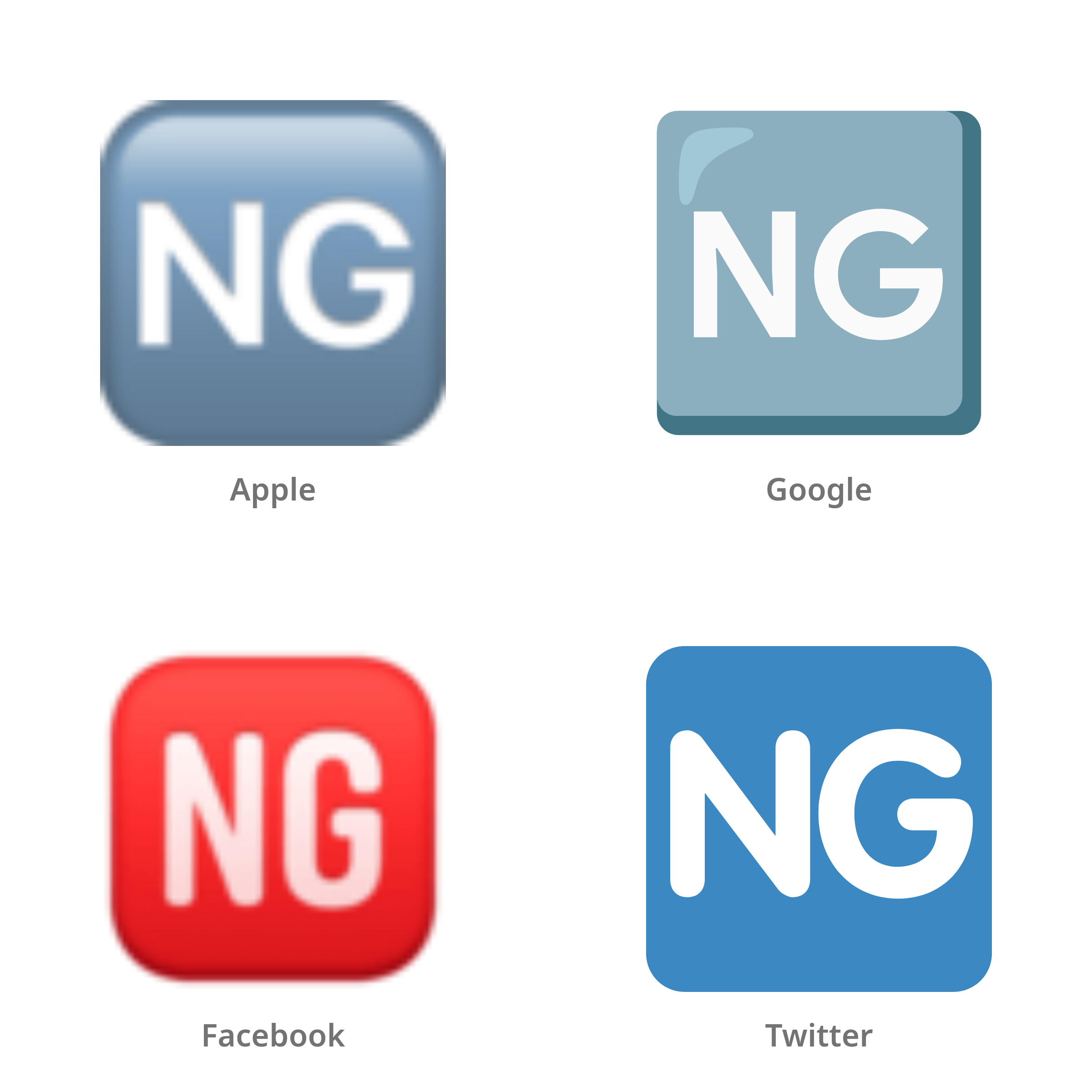 De emoji NG-knop in Apple-, Google-, Facebook- en Twitter-stijl