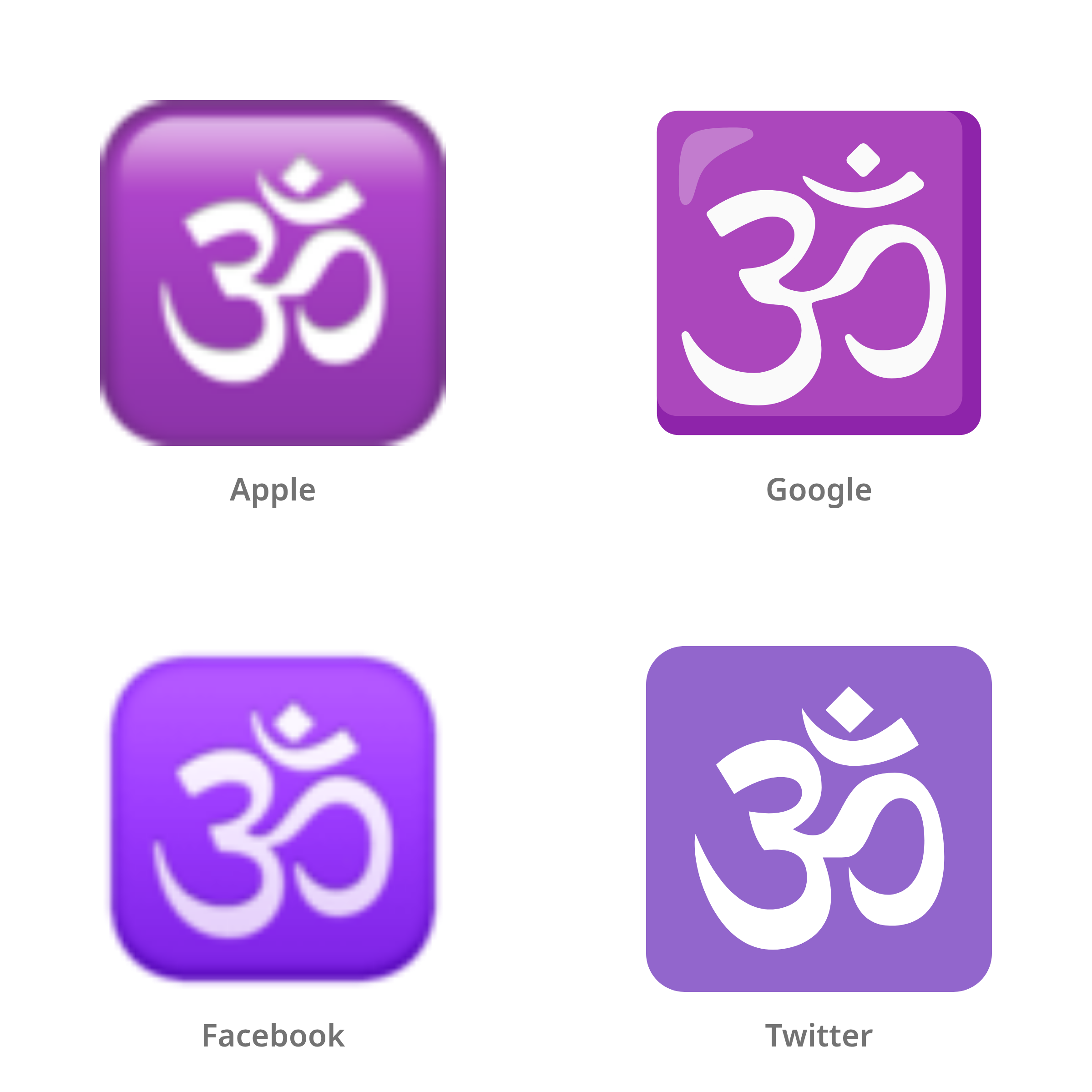 De emoji om-symbool in Apple-, Google-, Facebook- en Twitter-stijl