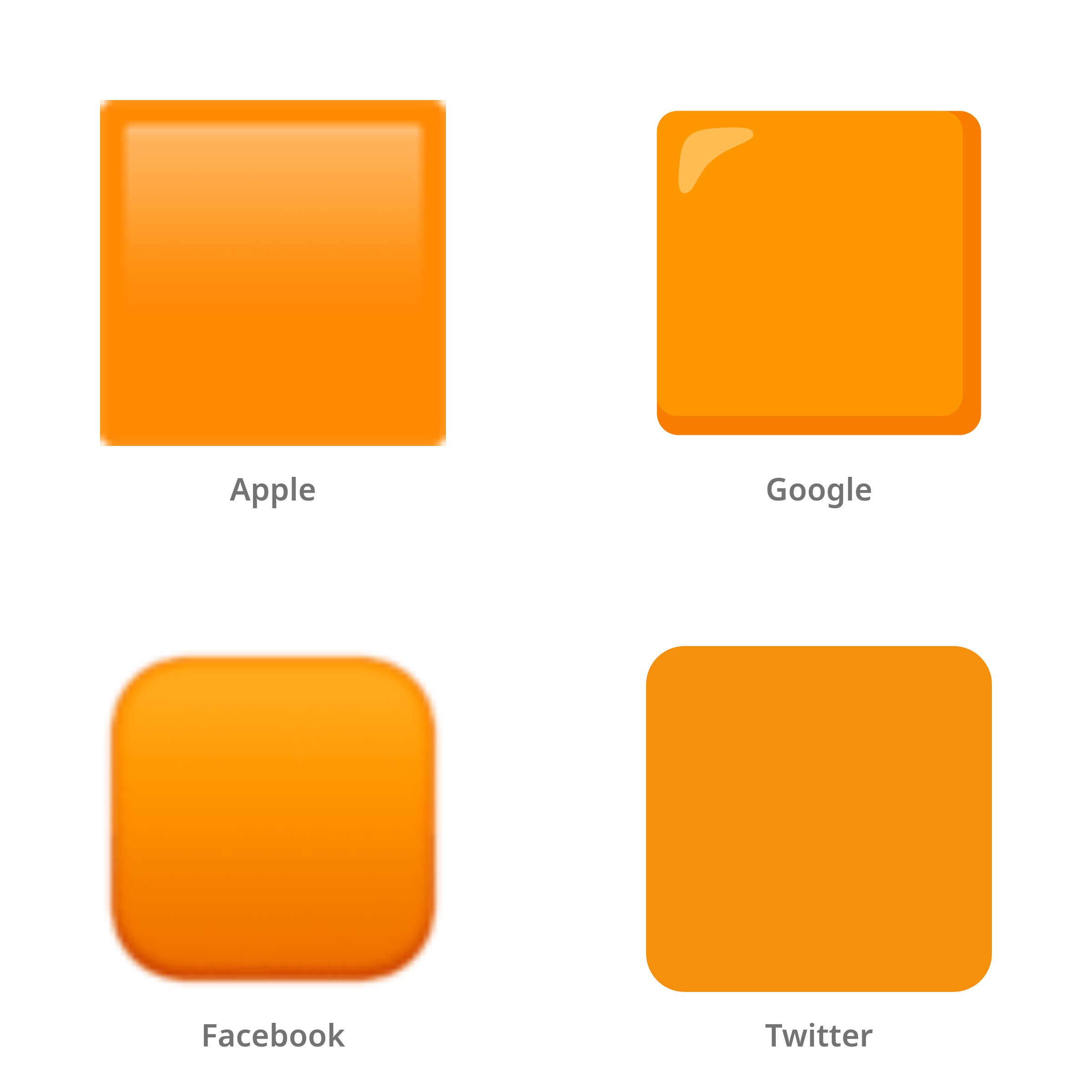 De emoji oranje vierkant in Apple-, Google-, Facebook- en Twitter-stijl