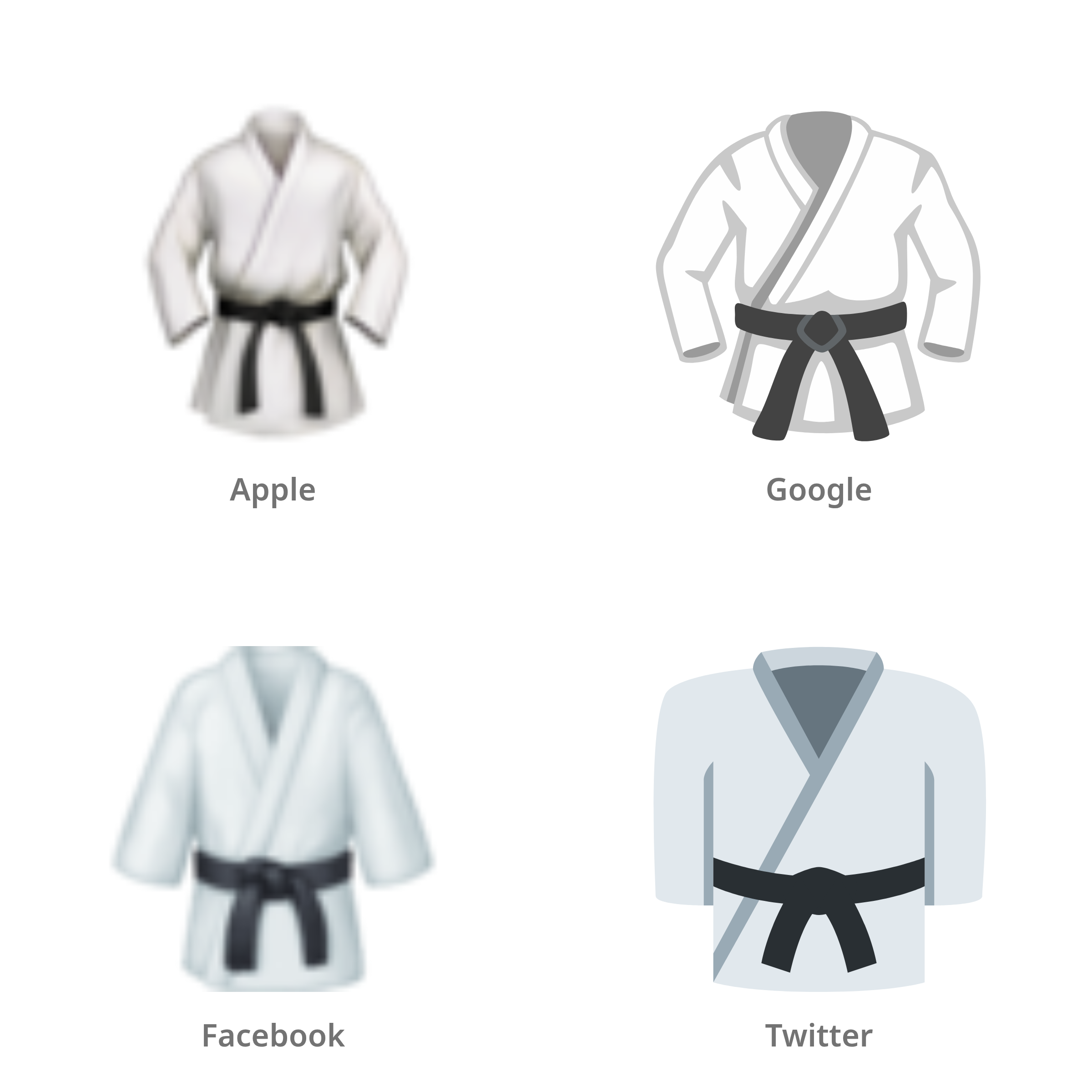 De emoji pak voor vechtsporten in Apple-, Google-, Facebook- en Twitter-stijl
