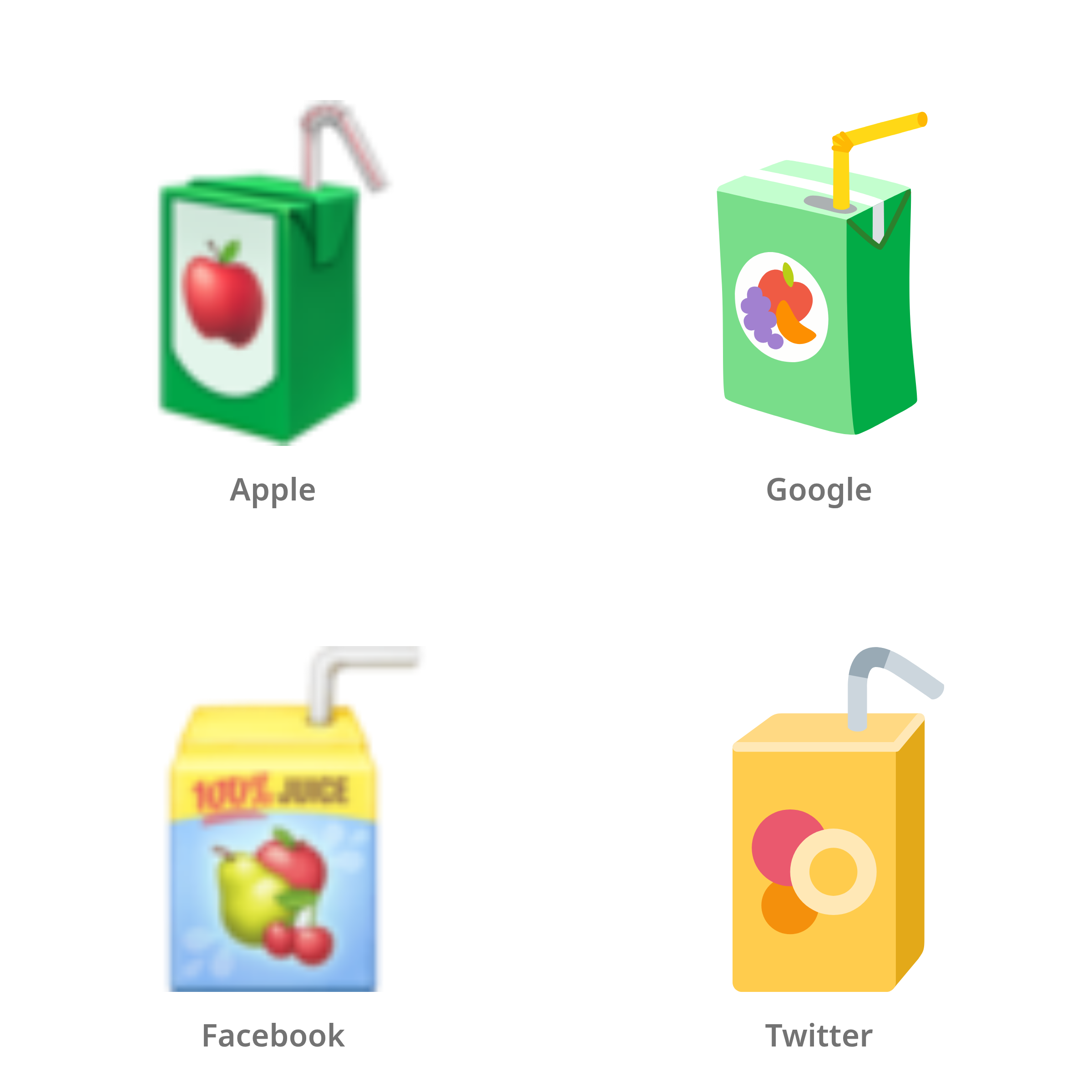 De emoji pakje drinken in Apple-, Google-, Facebook- en Twitter-stijl