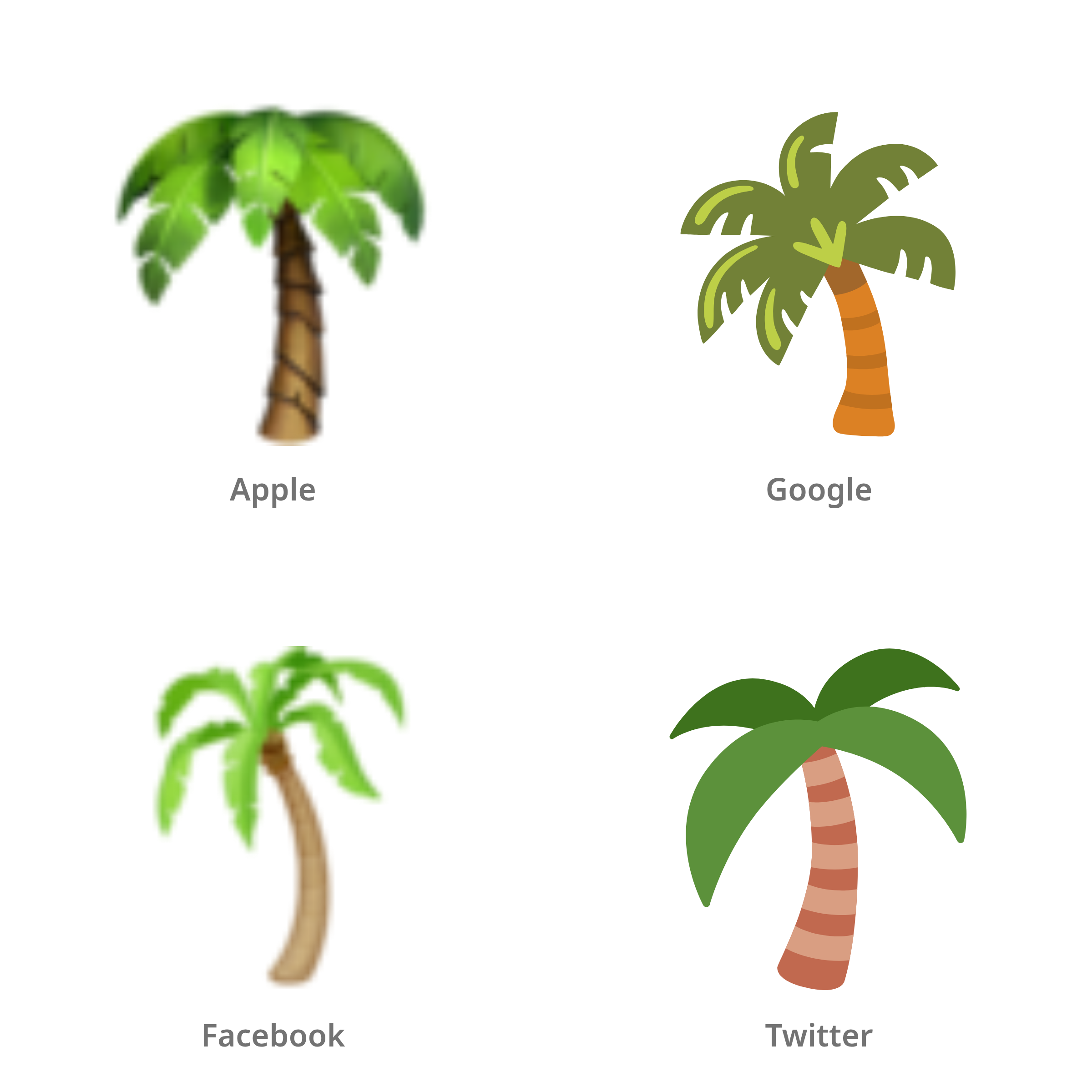 De emoji palmboom in Apple-, Google-, Facebook- en Twitter-stijl