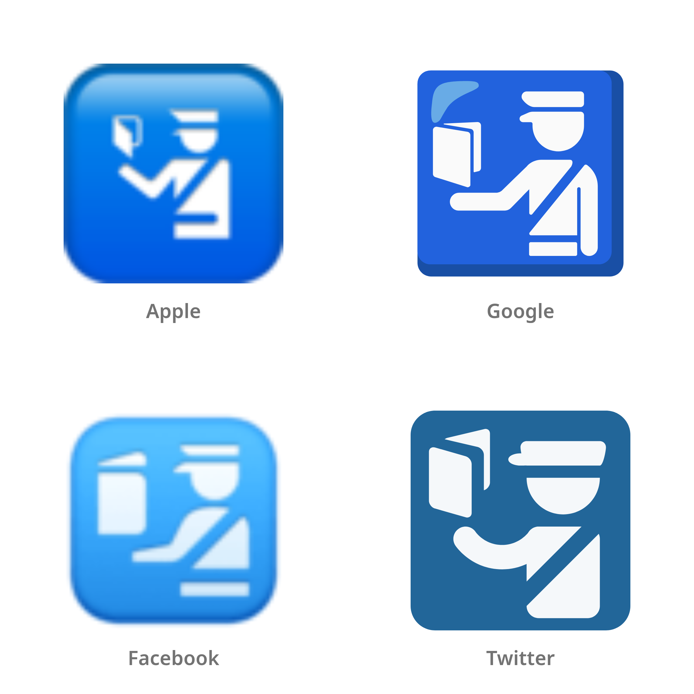 De emoji paspoortcontrole in Apple-, Google-, Facebook- en Twitter-stijl
