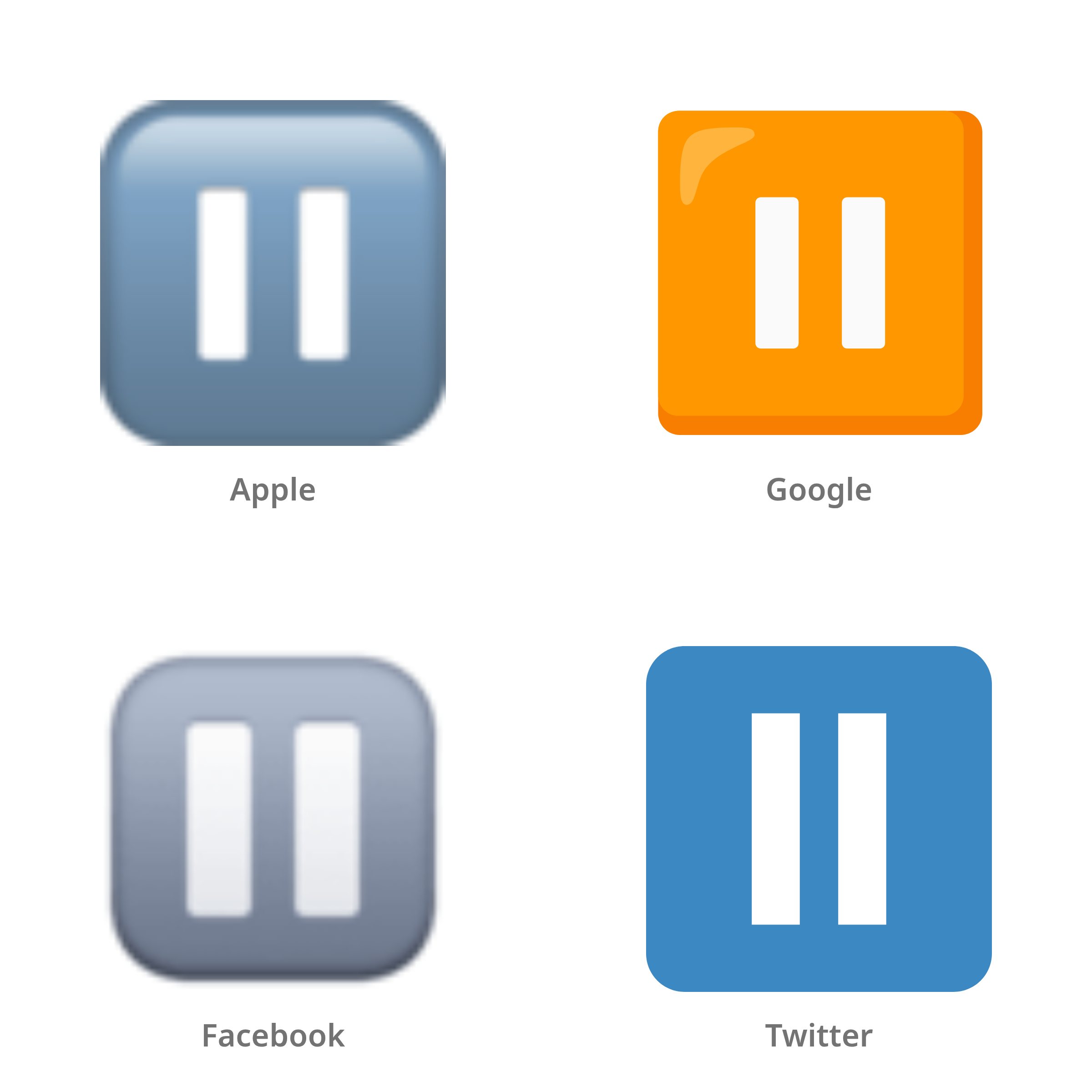 De emoji pauzeknop in Apple-, Google-, Facebook- en Twitter-stijl