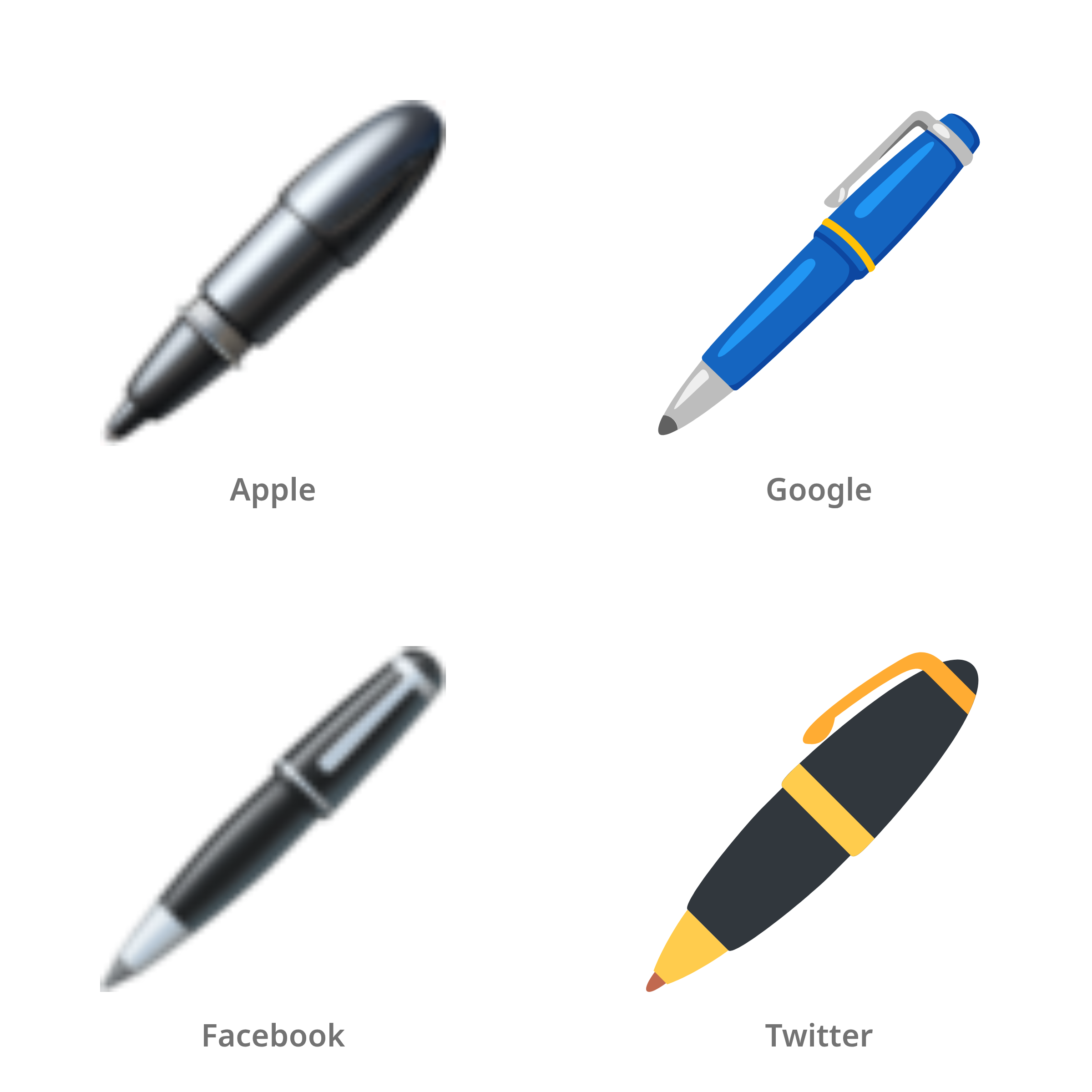 De emoji pen in Apple-, Google-, Facebook- en Twitter-stijl