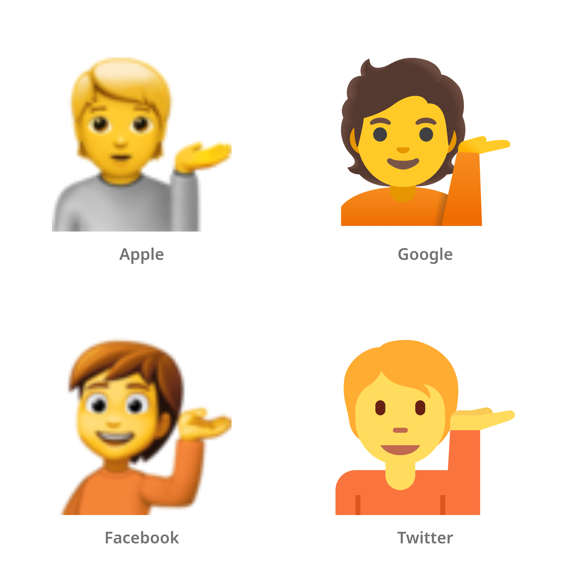 De emoji persoon achter informatiebalie in Apple-, Google-, Facebook- en Twitter-stijl