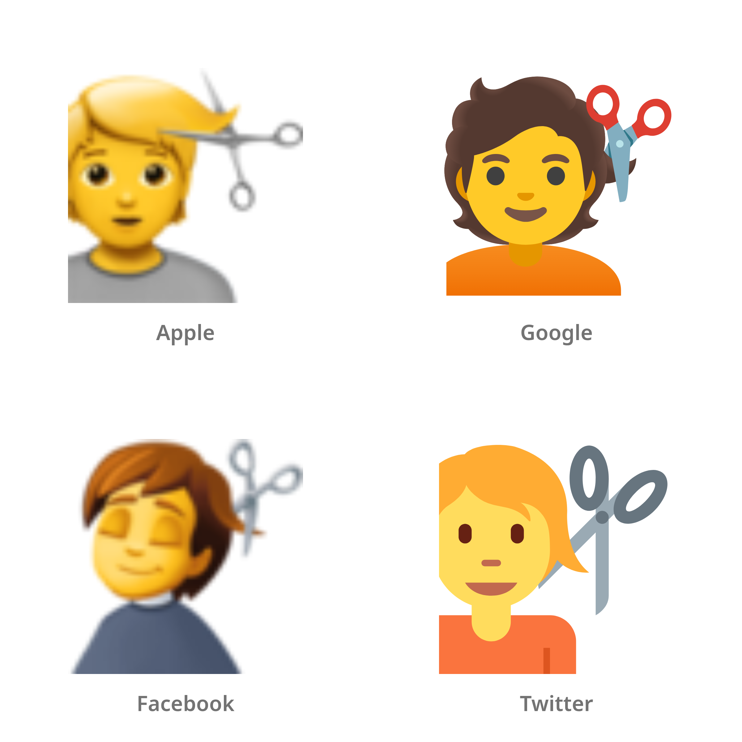 De emoji persoon die wordt geknipt in Apple-, Google-, Facebook- en Twitter-stijl