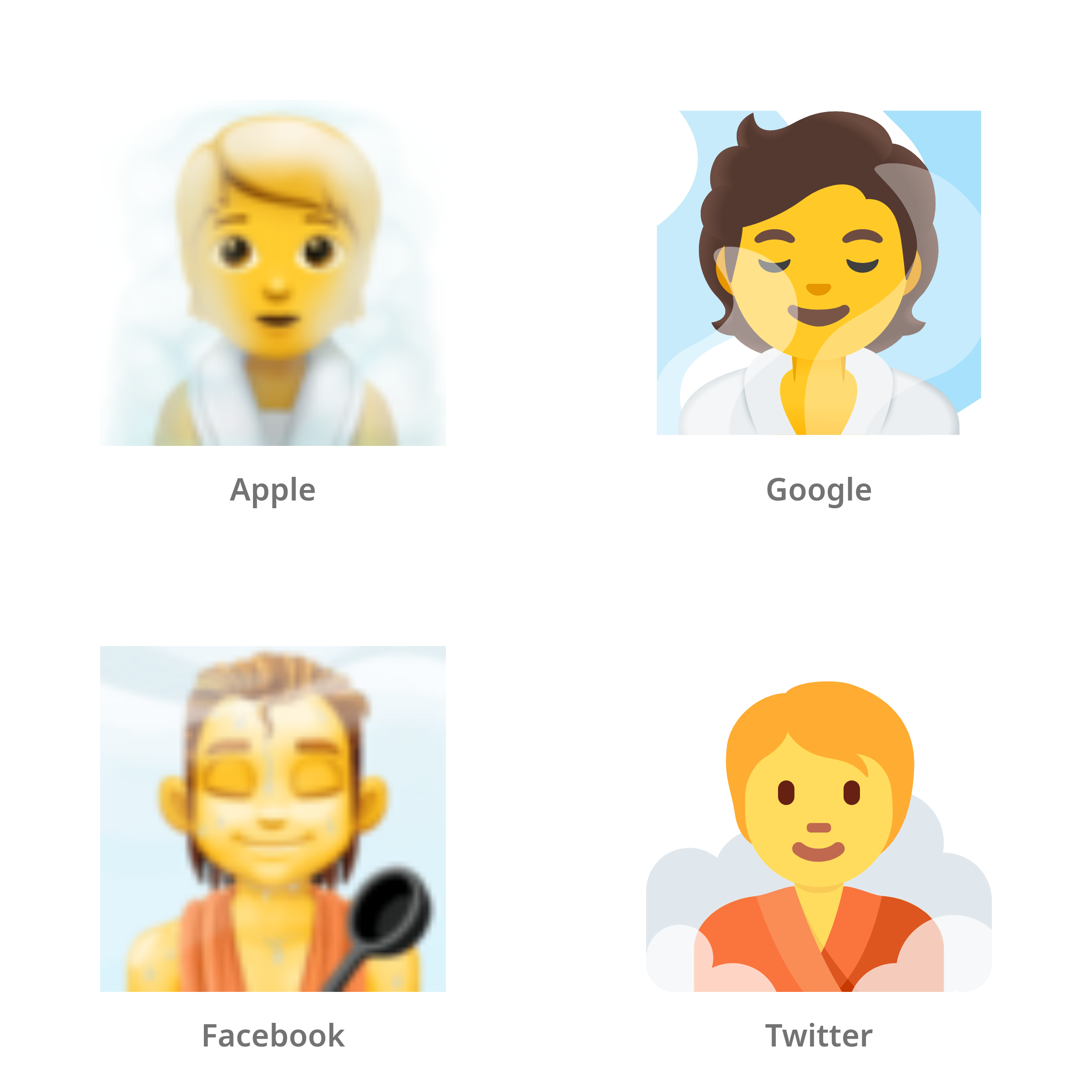 De emoji persoon in ruimte vol stoom in Apple-, Google-, Facebook- en Twitter-stijl