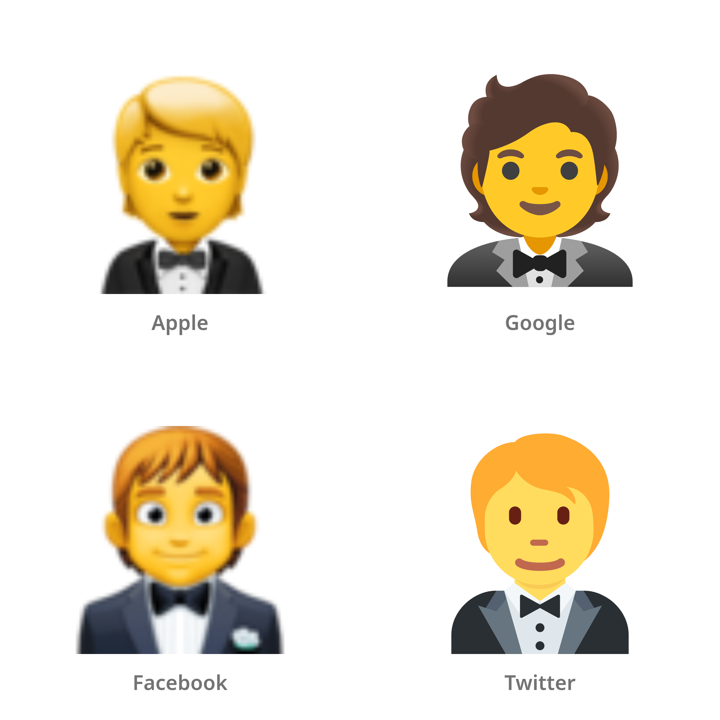 De emoji persoon in smoking in Apple-, Google-, Facebook- en Twitter-stijl