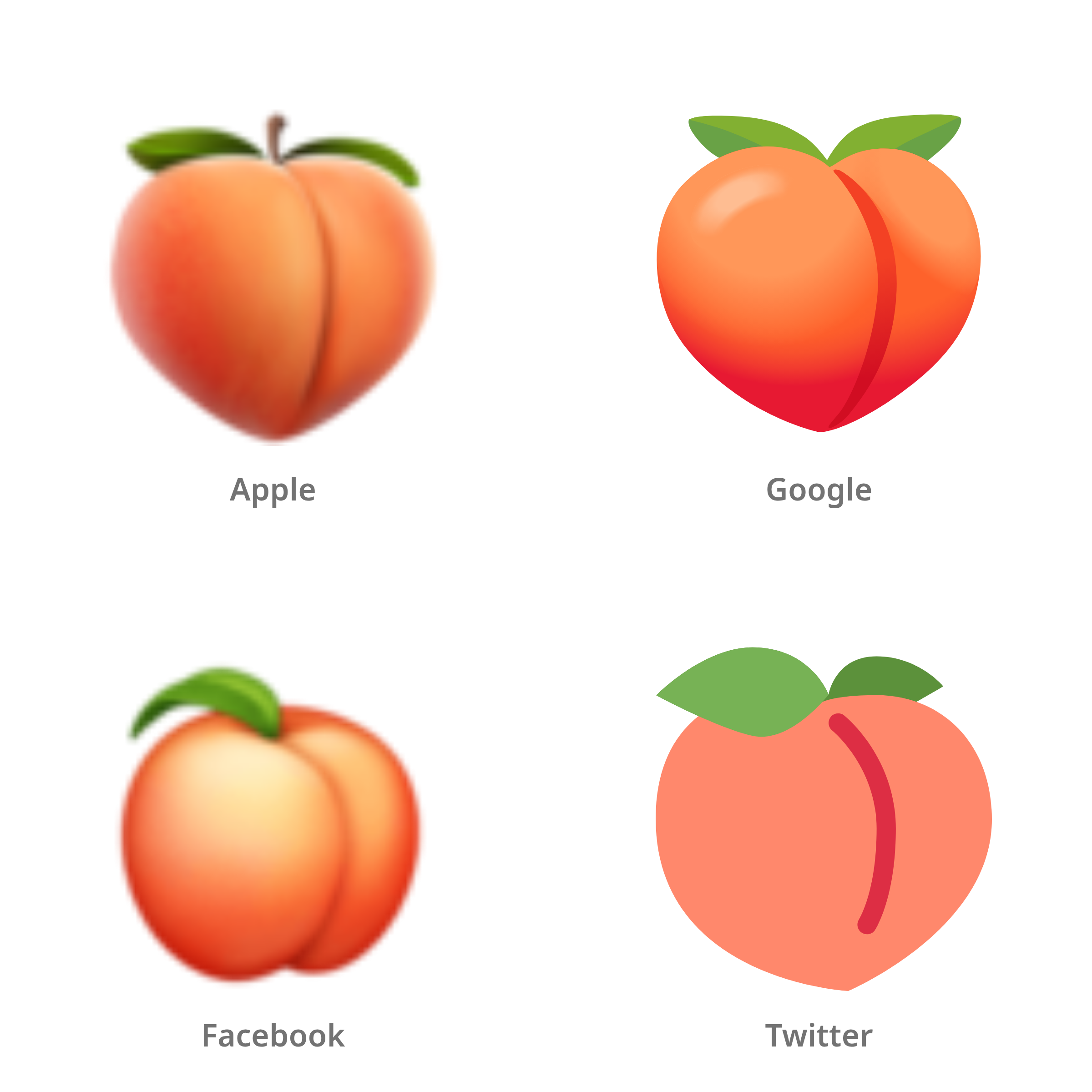 De emoji perzik in Apple-, Google-, Facebook- en Twitter-stijl