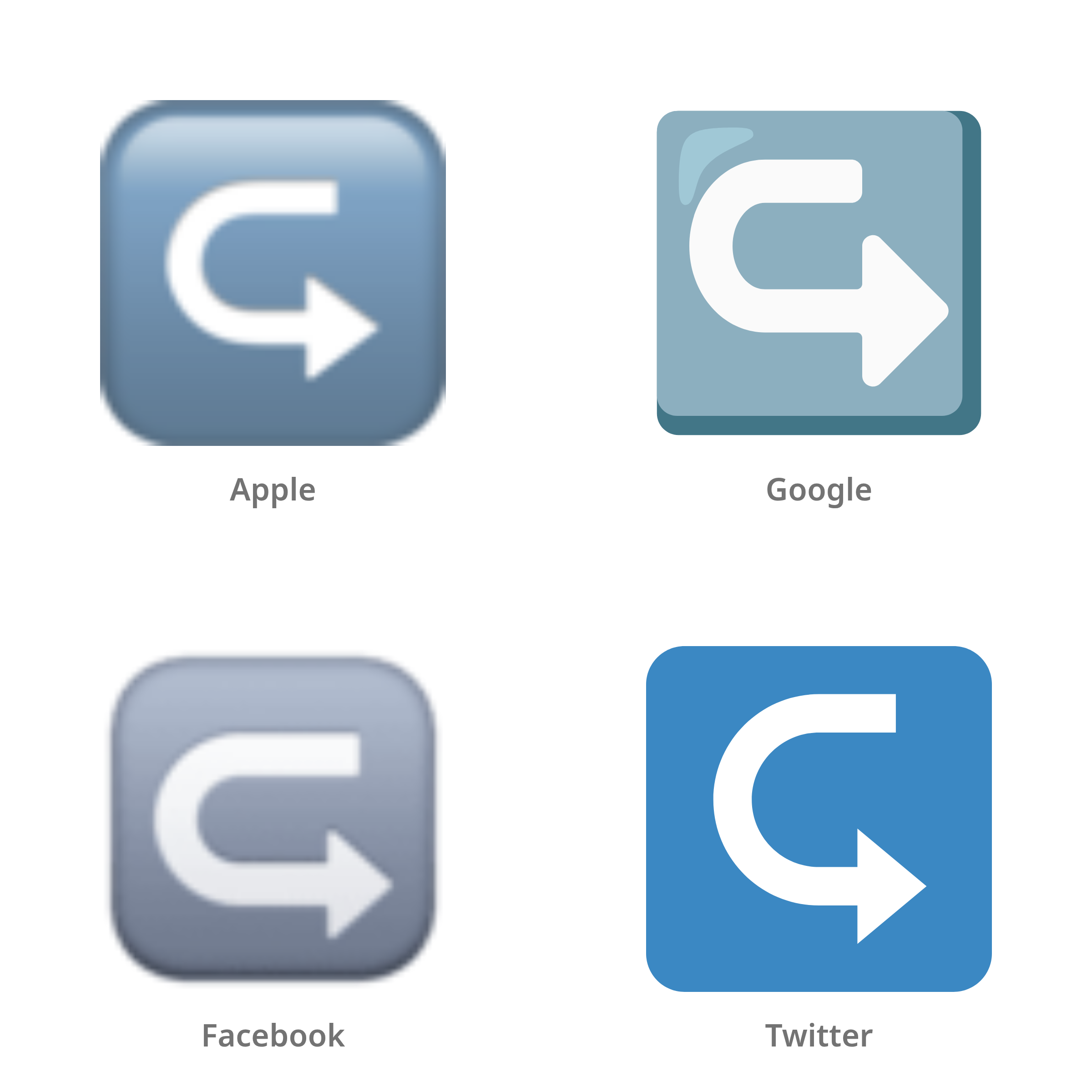 De emoji pijl naar links die naar rechts draait in Apple-, Google-, Facebook- en Twitter-stijl