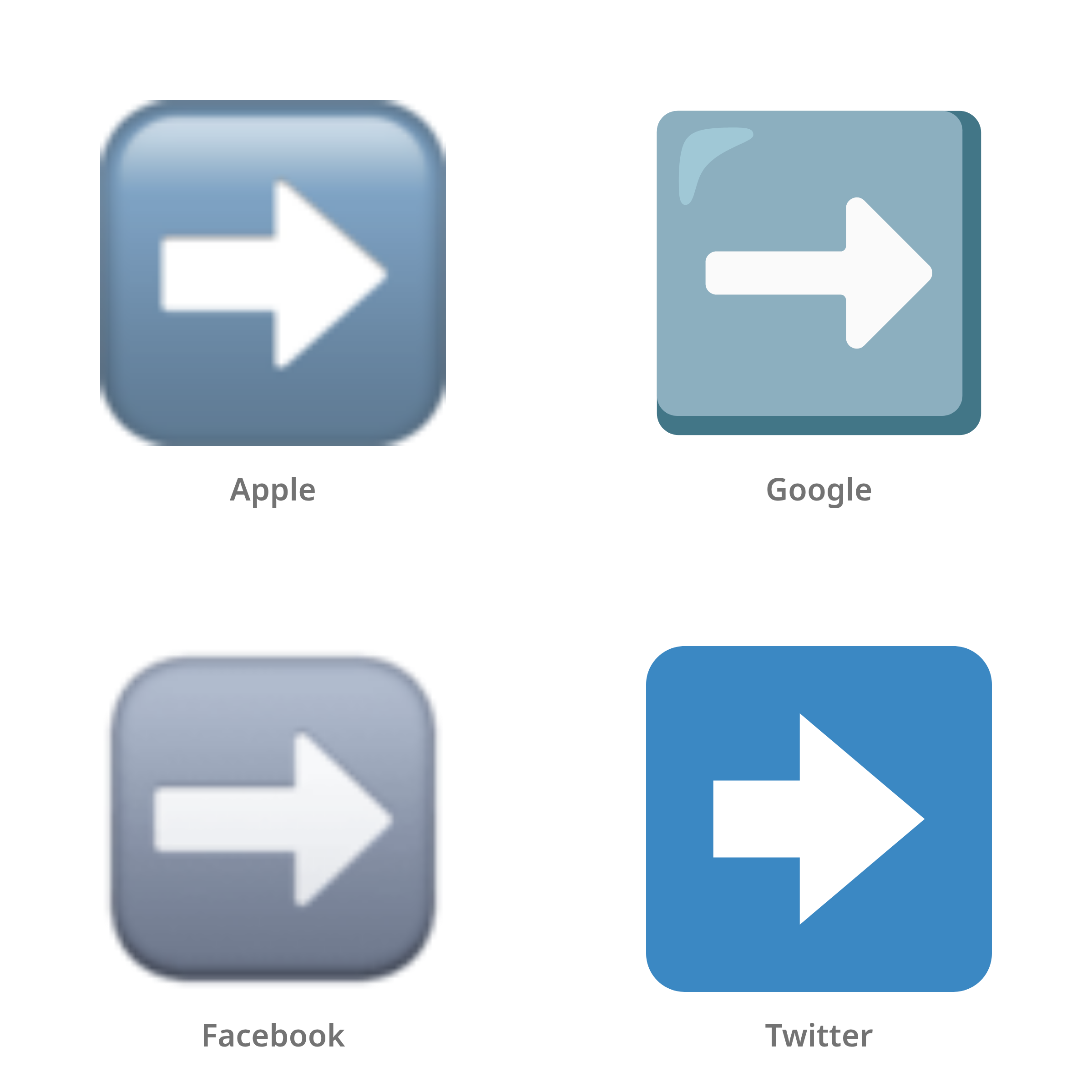 De emoji pijl naar rechts in Apple-, Google-, Facebook- en Twitter-stijl