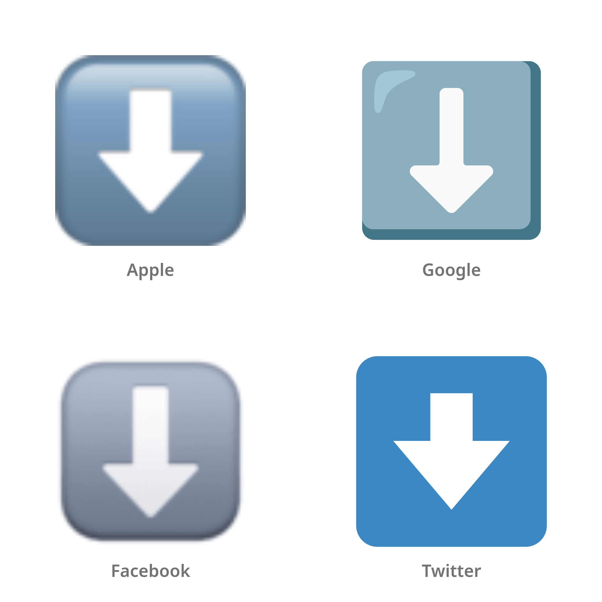 De emoji pijl omlaag in Apple-, Google-, Facebook- en Twitter-stijl