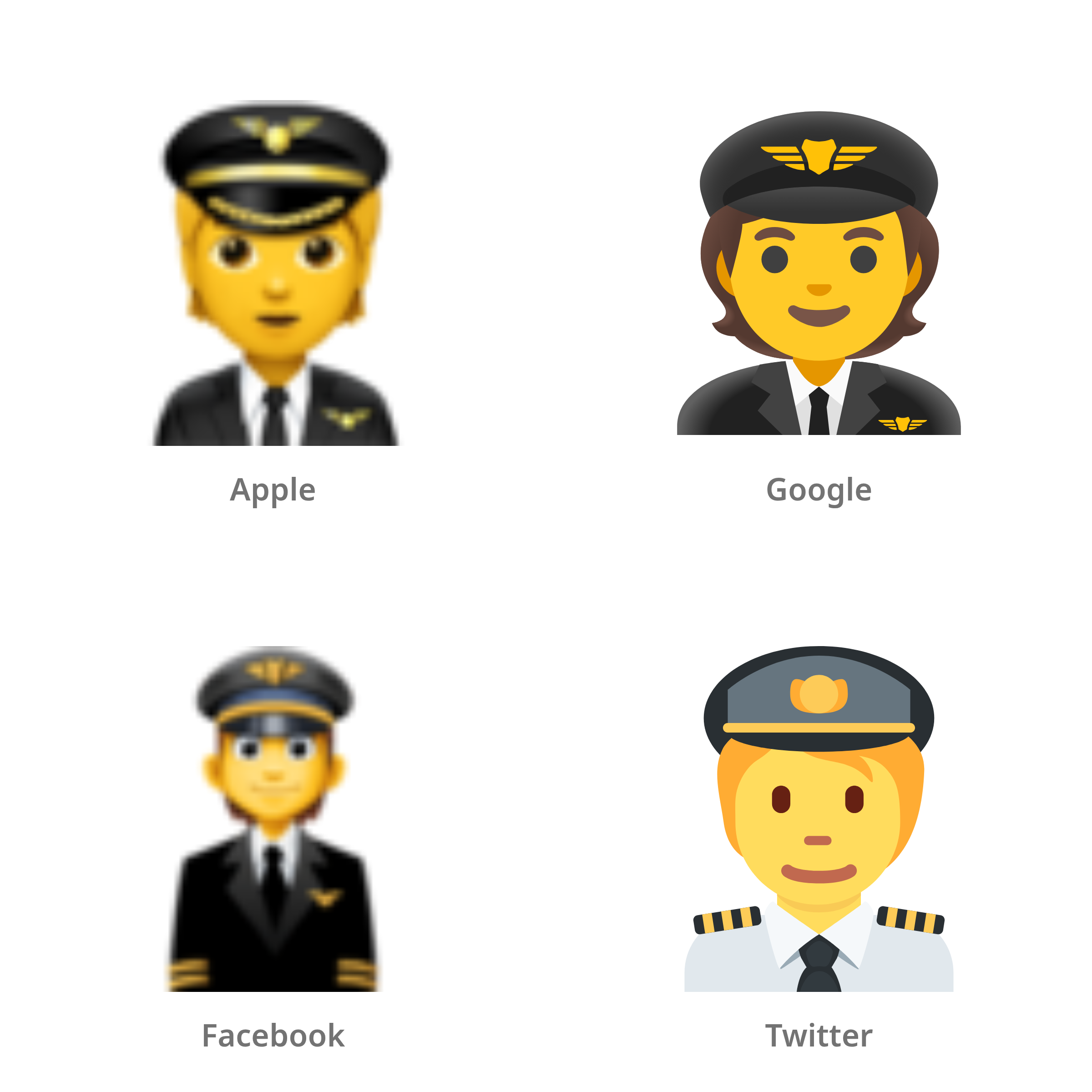 De emoji piloot in Apple-, Google-, Facebook- en Twitter-stijl