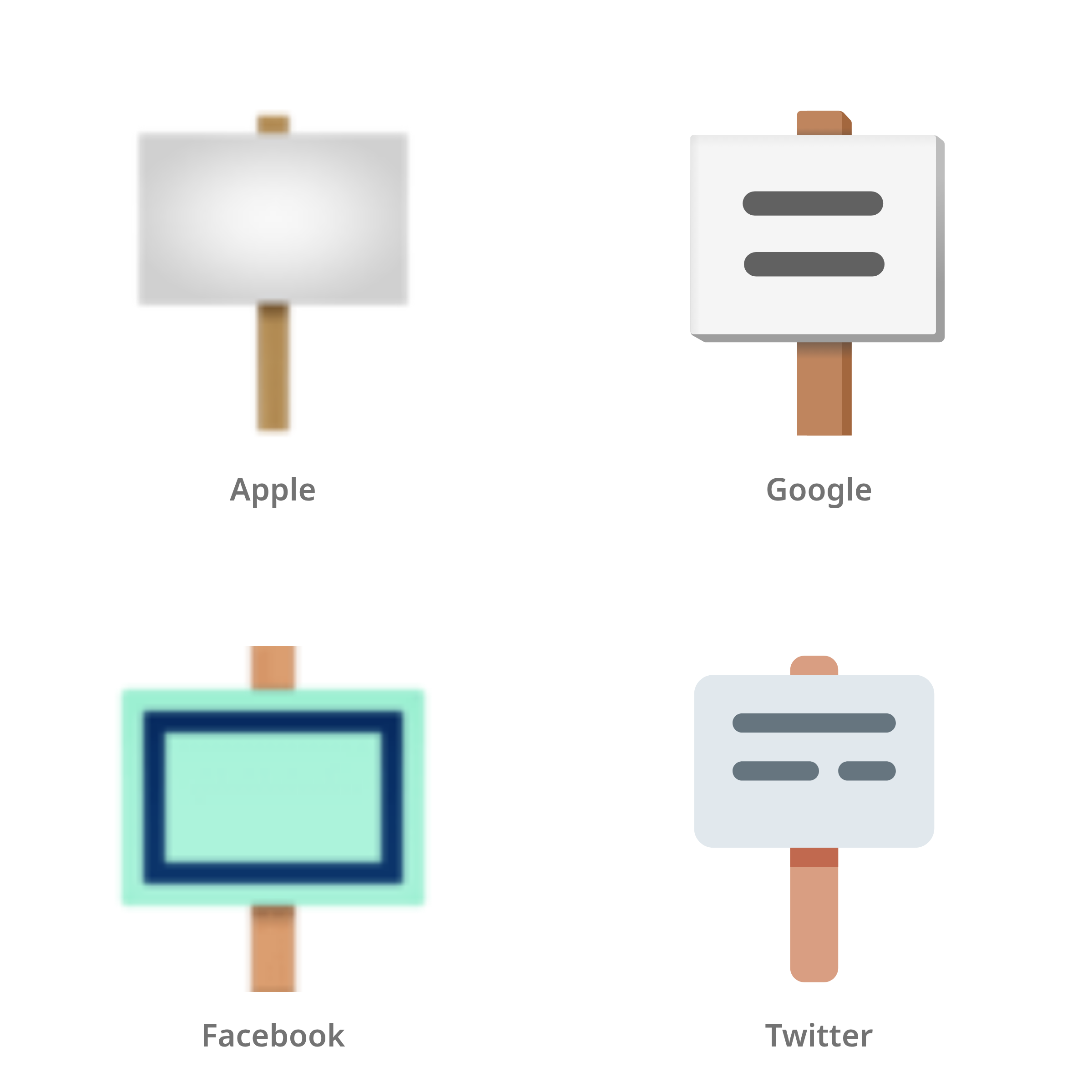 De emoji plakkaat in Apple-, Google-, Facebook- en Twitter-stijl