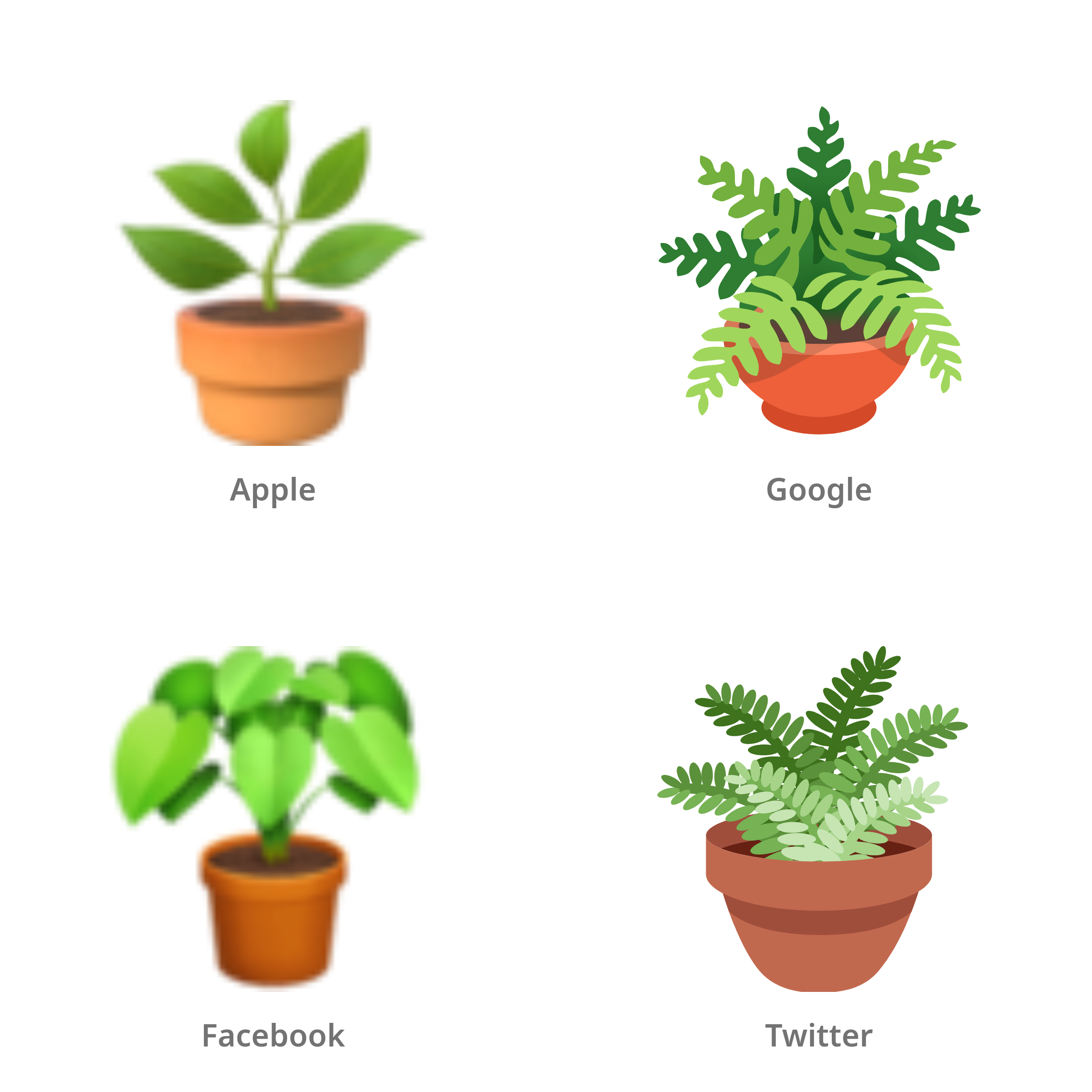 De emoji potplant in Apple-, Google-, Facebook- en Twitter-stijl