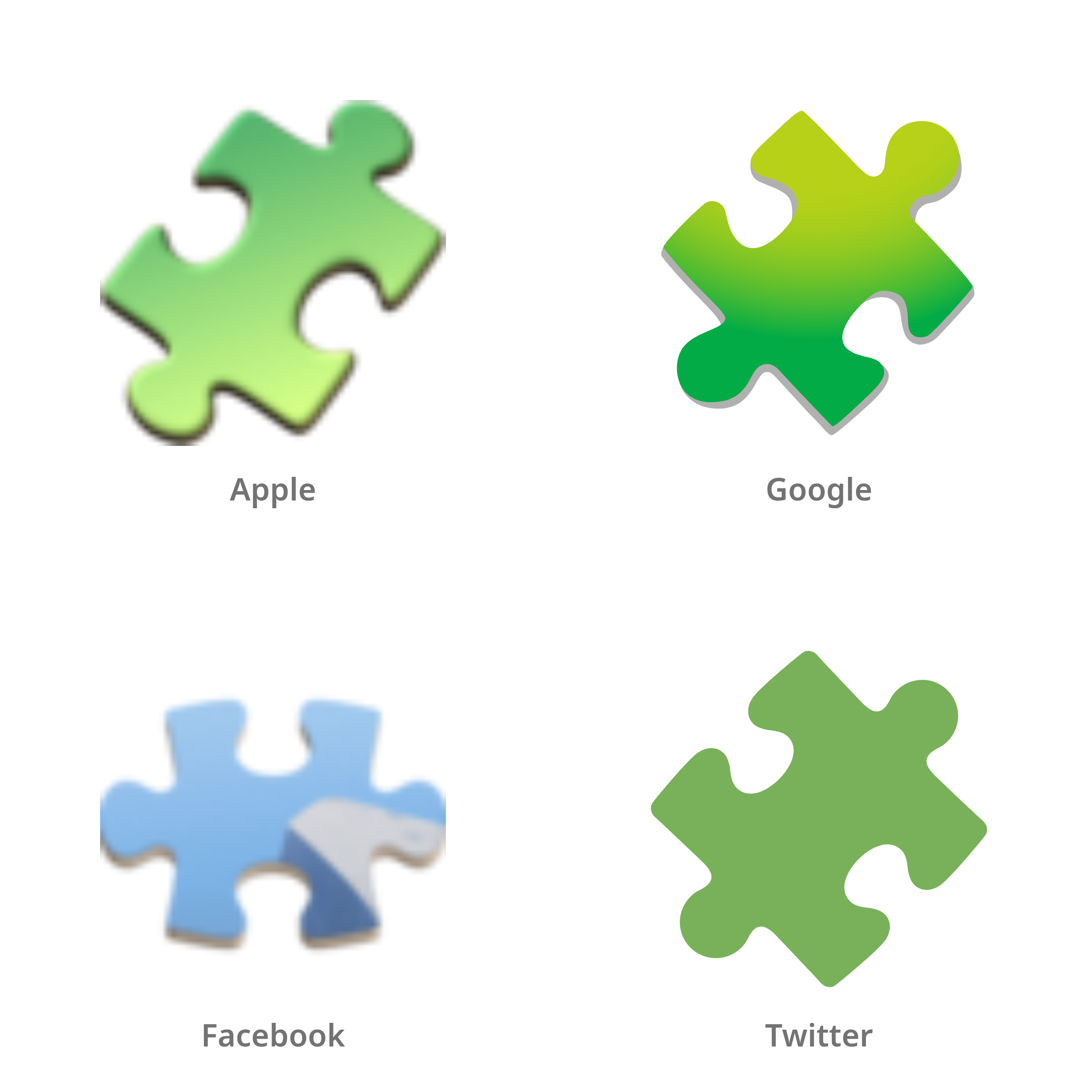 De emoji puzzelstukje in Apple-, Google-, Facebook- en Twitter-stijl