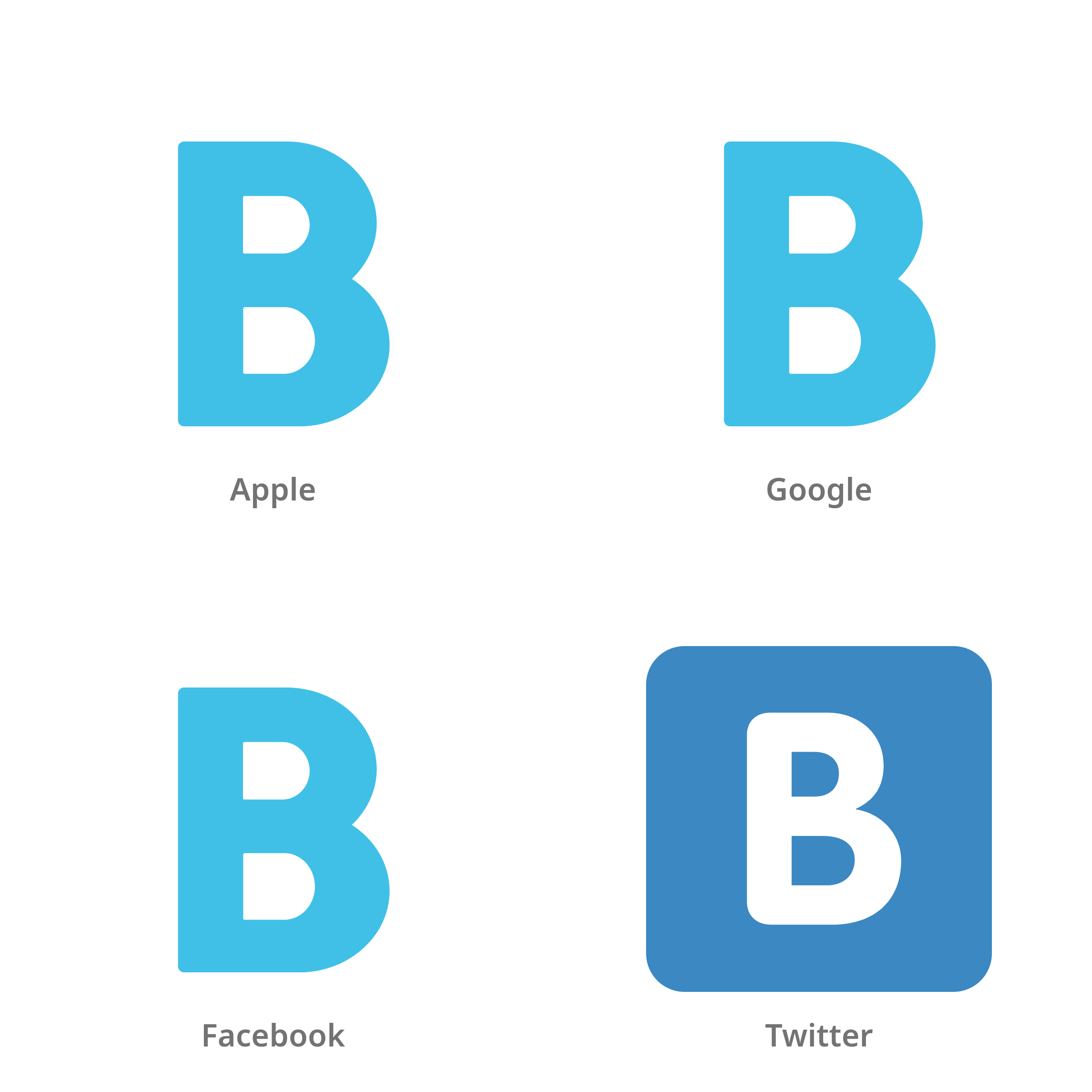 De emoji regionale indicator B in Apple-, Google-, Facebook- en Twitter-stijl