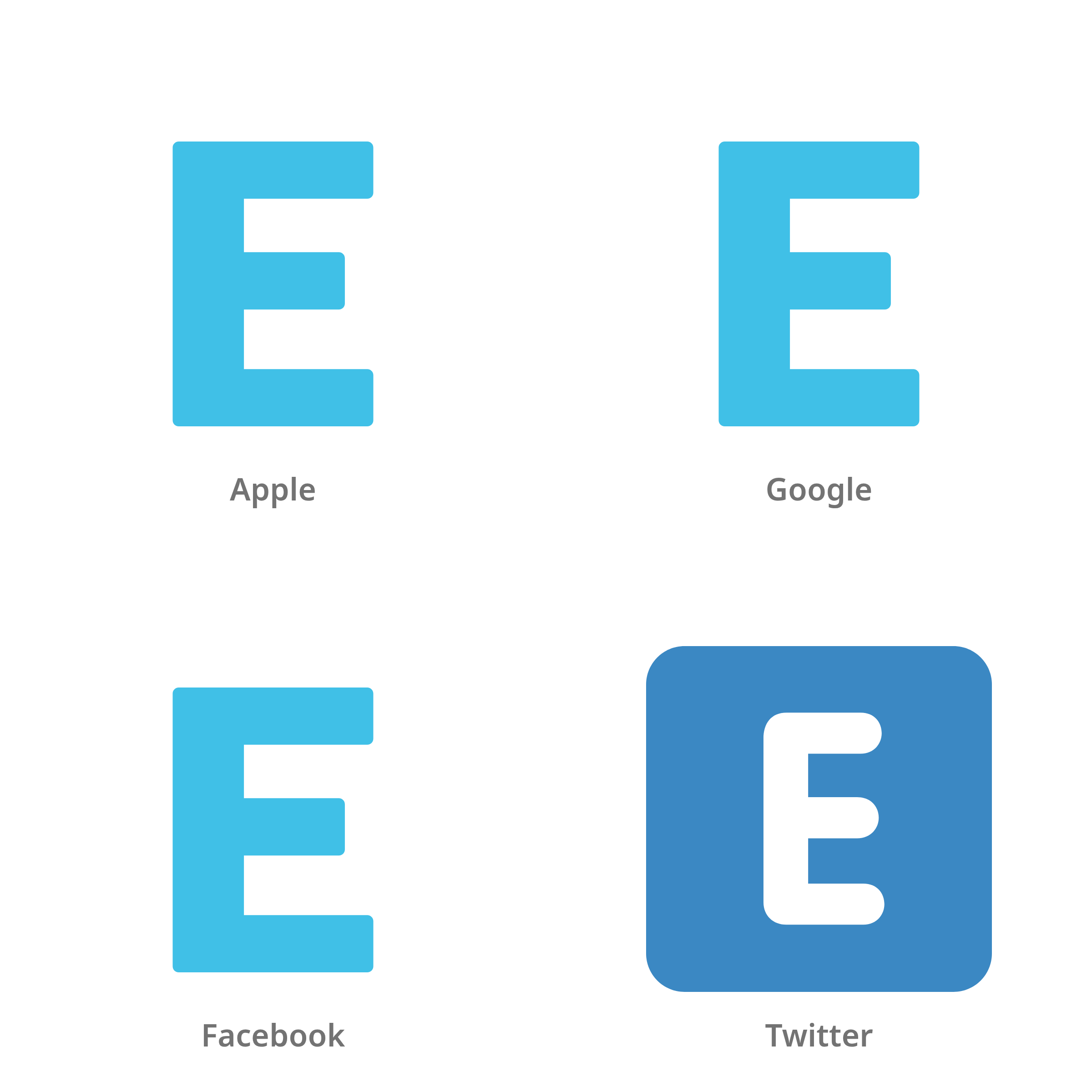 De emoji regionale indicator E in Apple-, Google-, Facebook- en Twitter-stijl