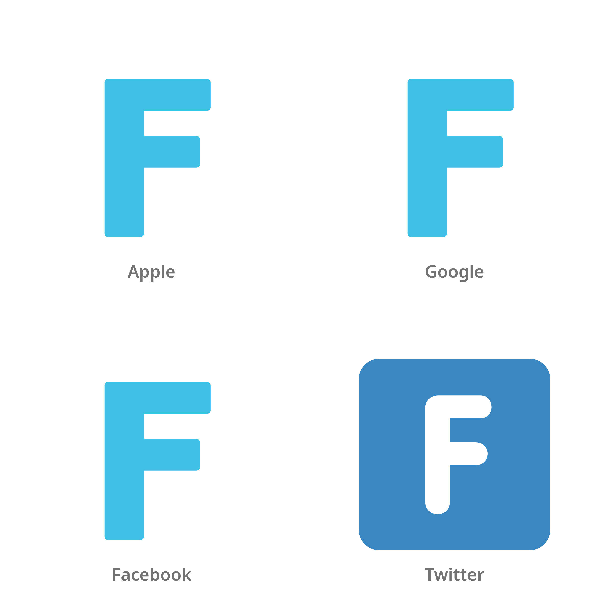 De emoji regionale indicator F in Apple-, Google-, Facebook- en Twitter-stijl