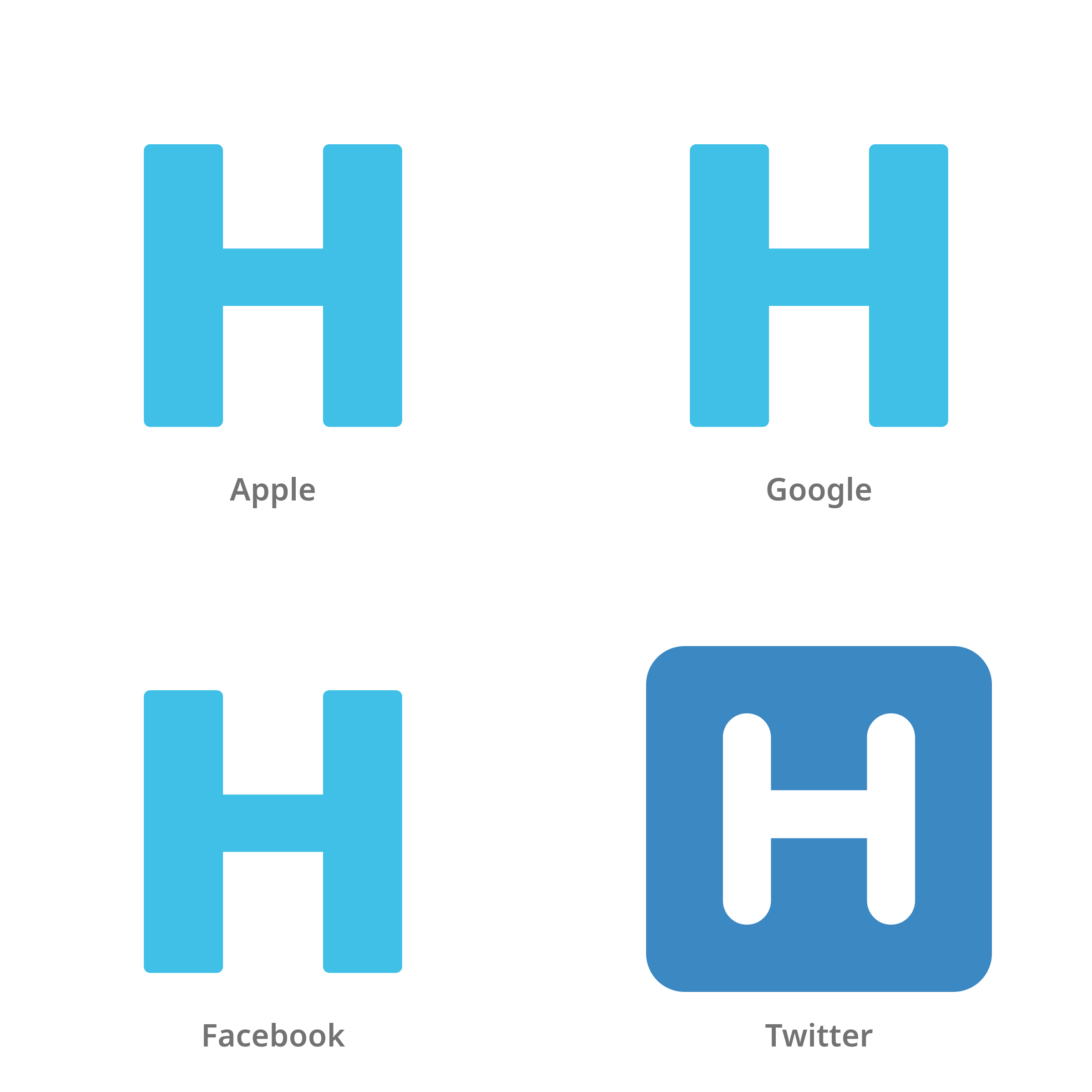 De emoji regionale indicator H in Apple-, Google-, Facebook- en Twitter-stijl