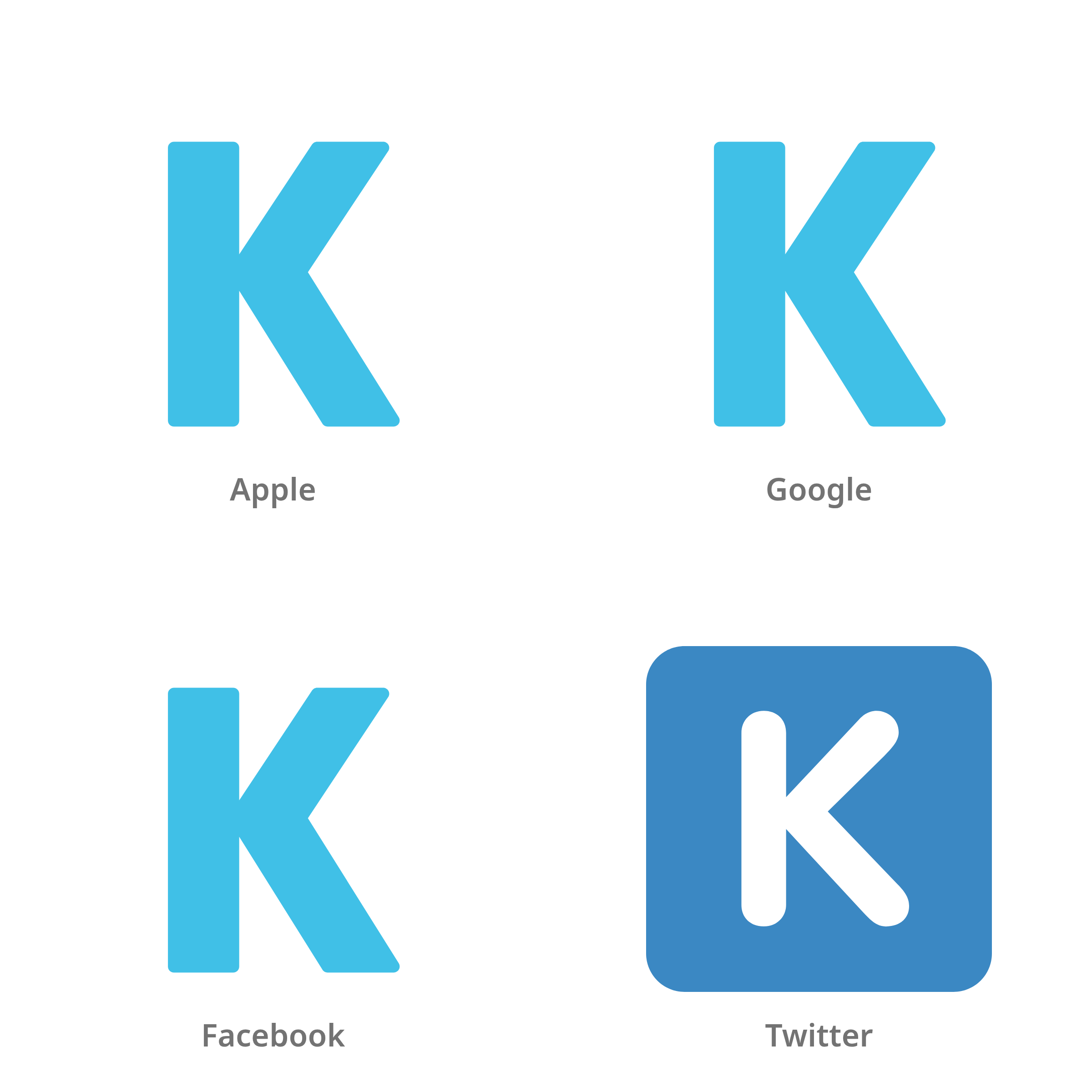 De emoji regionale indicator K in Apple-, Google-, Facebook- en Twitter-stijl