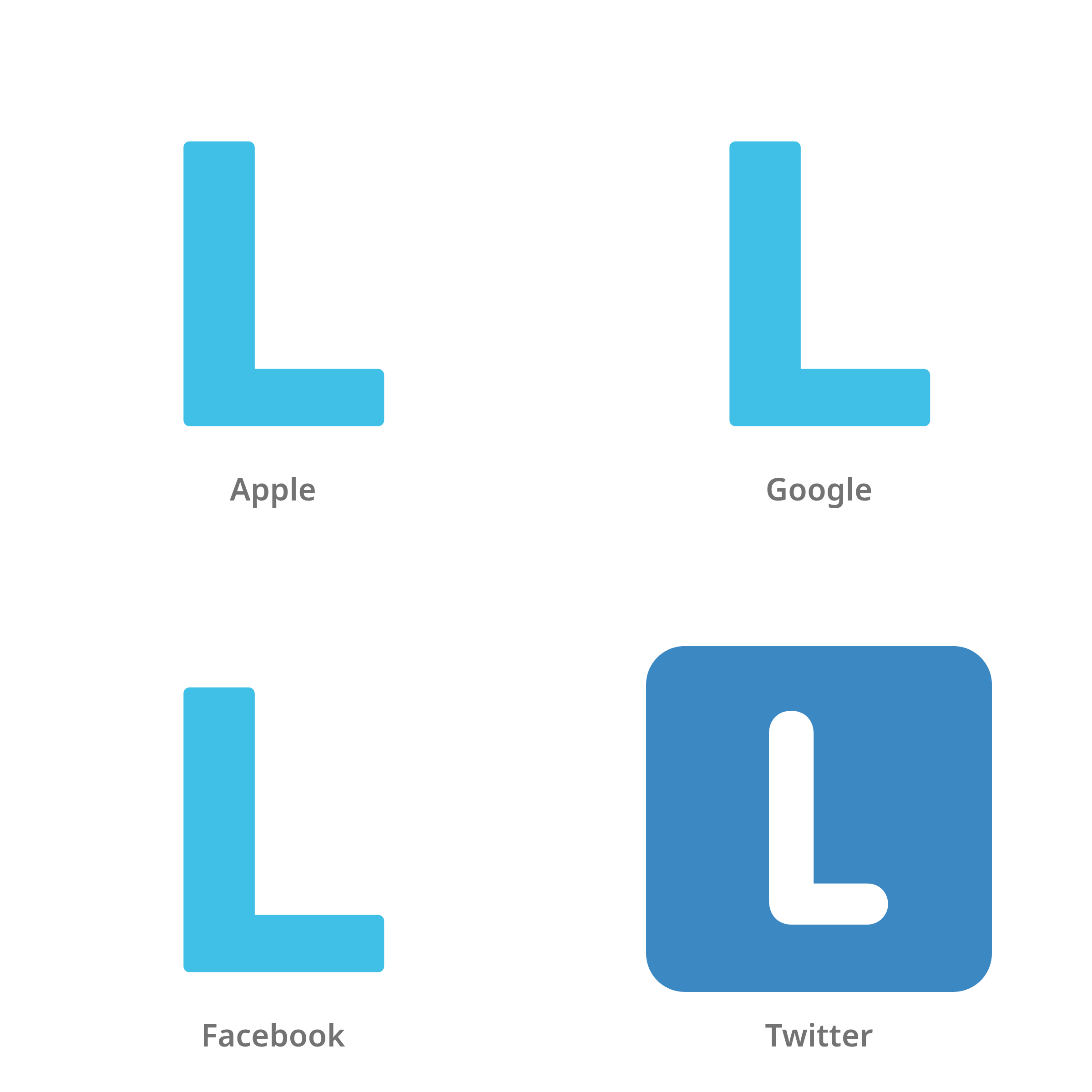 De emoji regionale indicator L in Apple-, Google-, Facebook- en Twitter-stijl