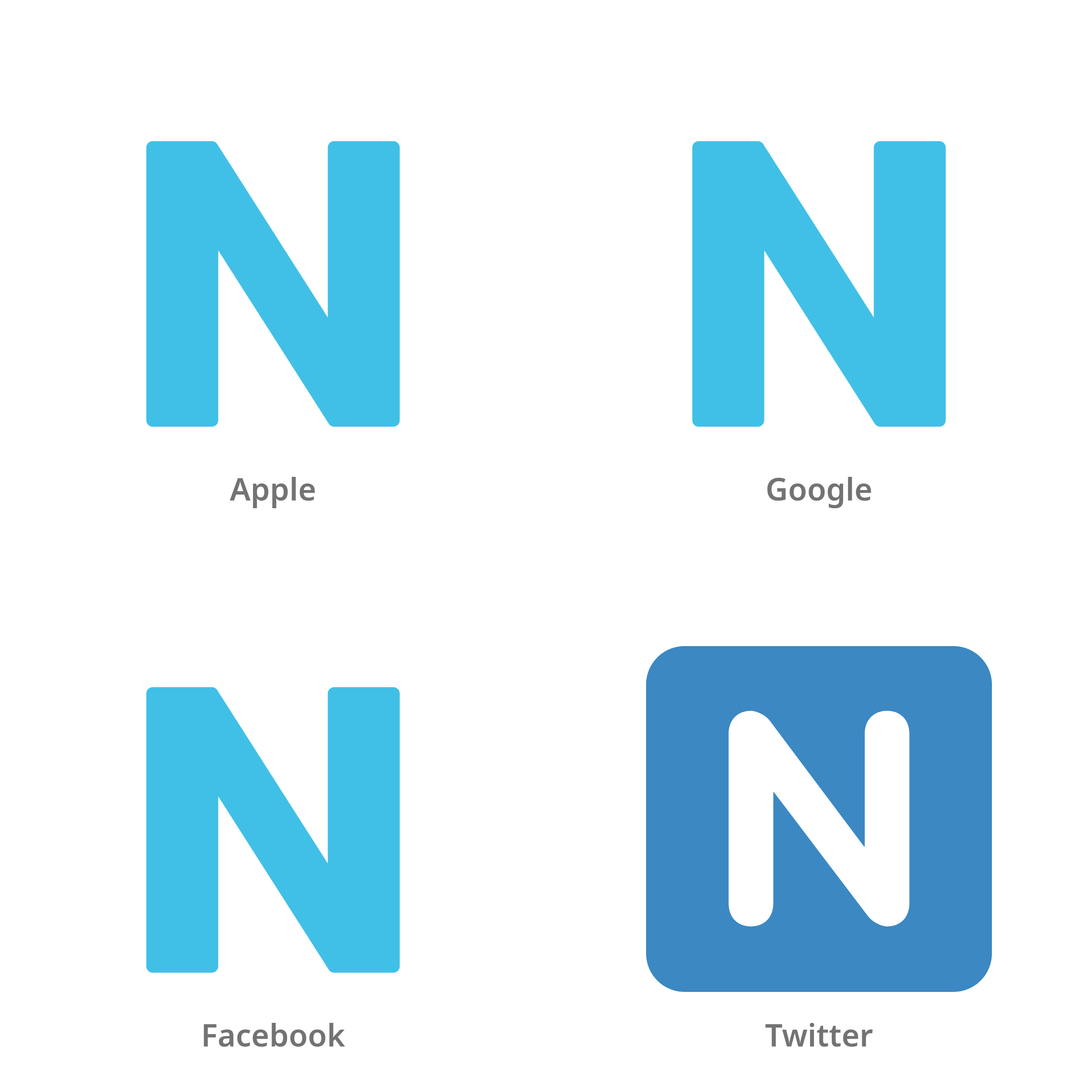 De emoji regionale indicator N in Apple-, Google-, Facebook- en Twitter-stijl