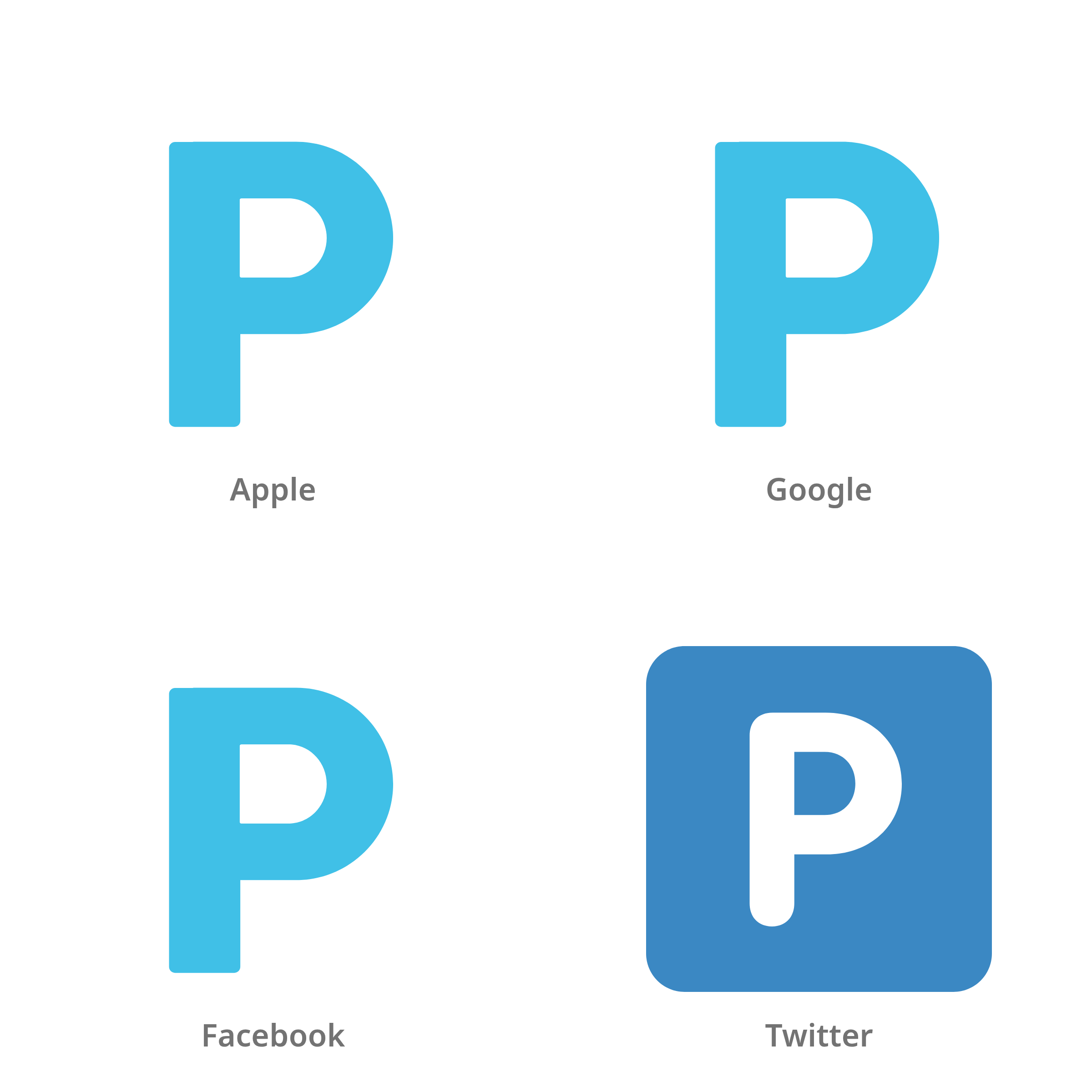 De emoji regionale indicator P in Apple-, Google-, Facebook- en Twitter-stijl