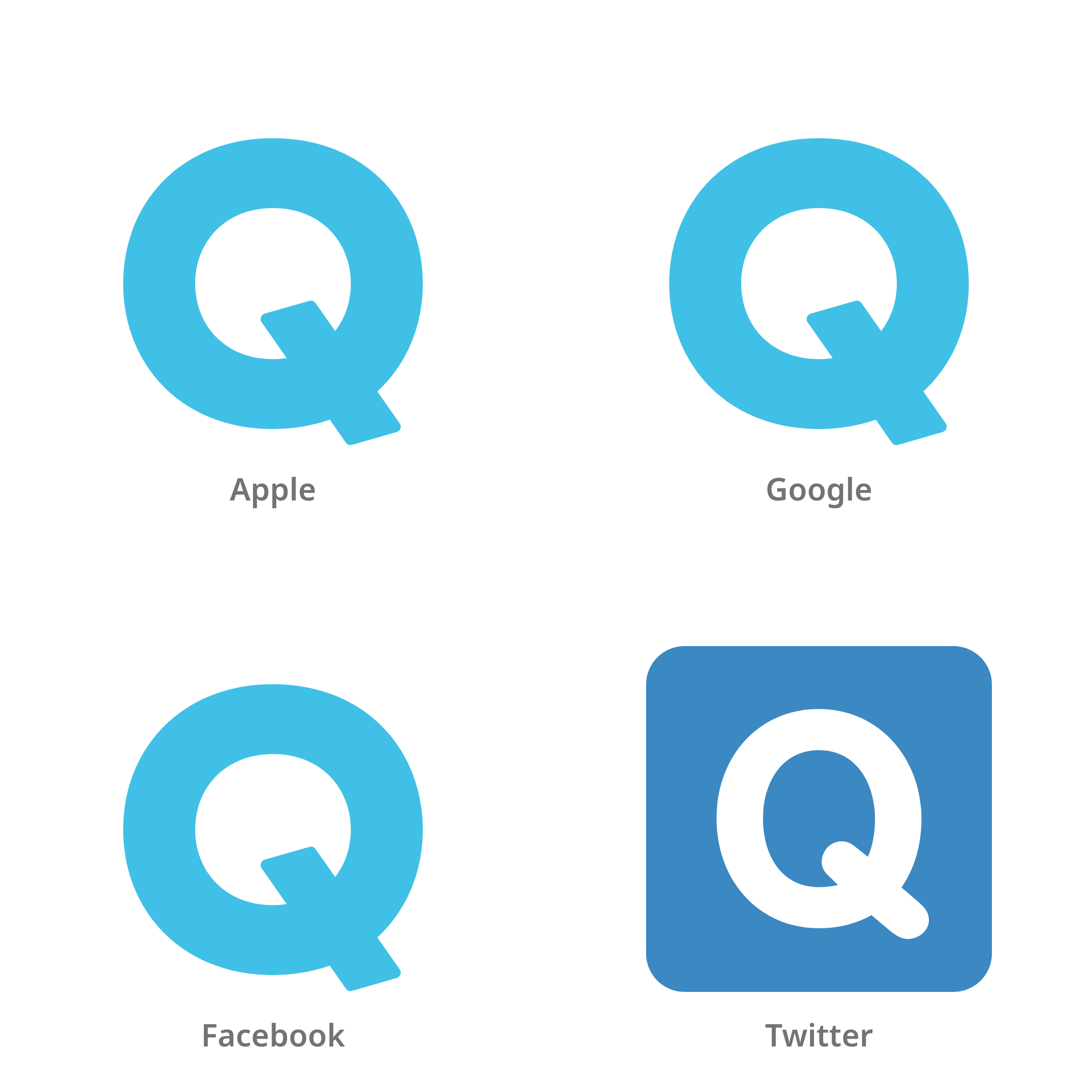 De emoji regionale indicator Q in Apple-, Google-, Facebook- en Twitter-stijl