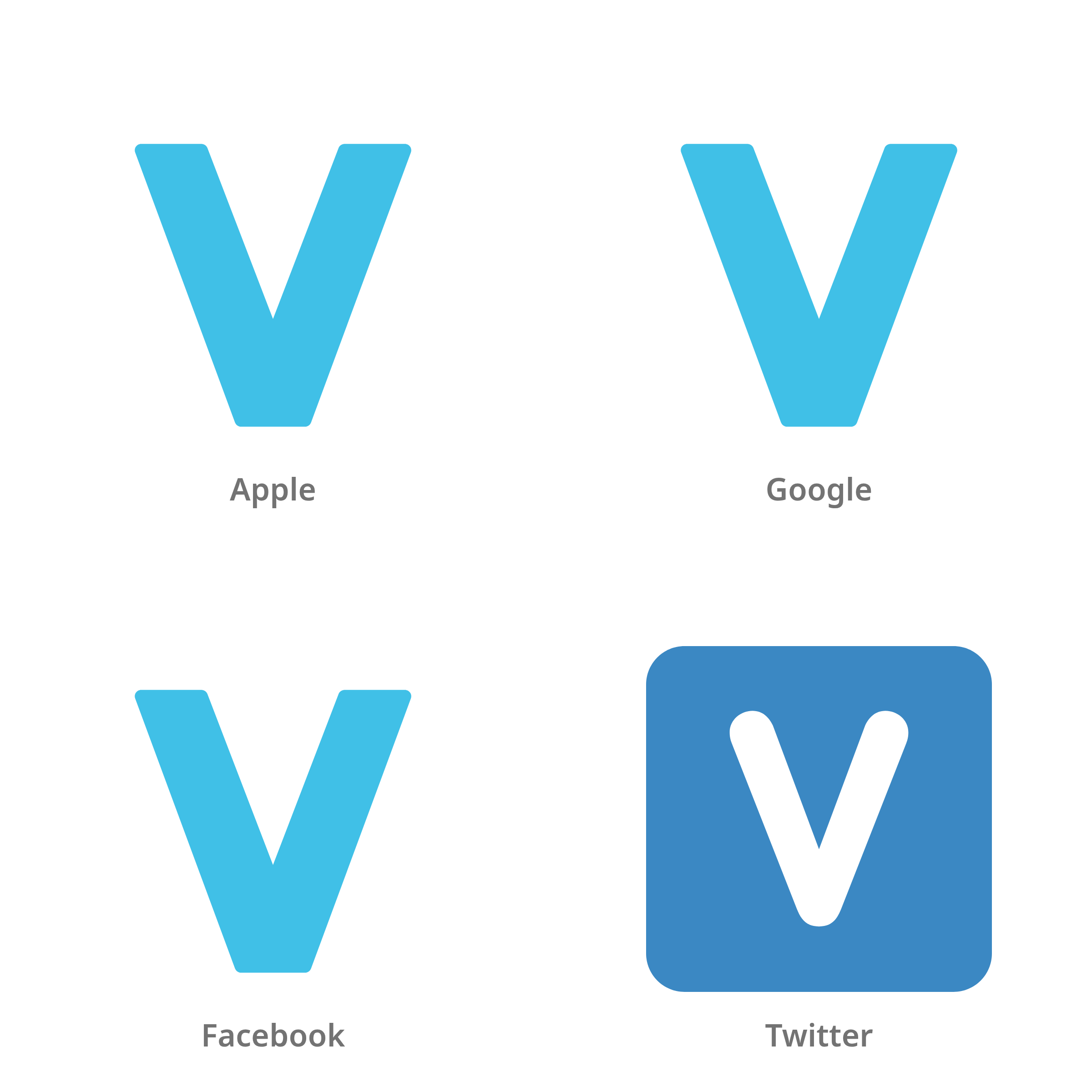 De emoji regionale indicator V in Apple-, Google-, Facebook- en Twitter-stijl