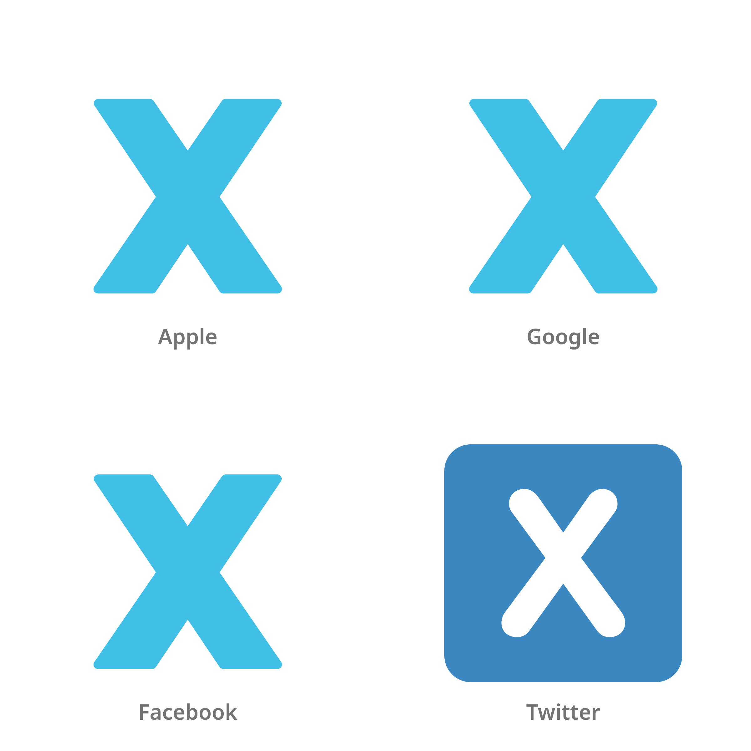 De emoji regionale indicator X in Apple-, Google-, Facebook- en Twitter-stijl