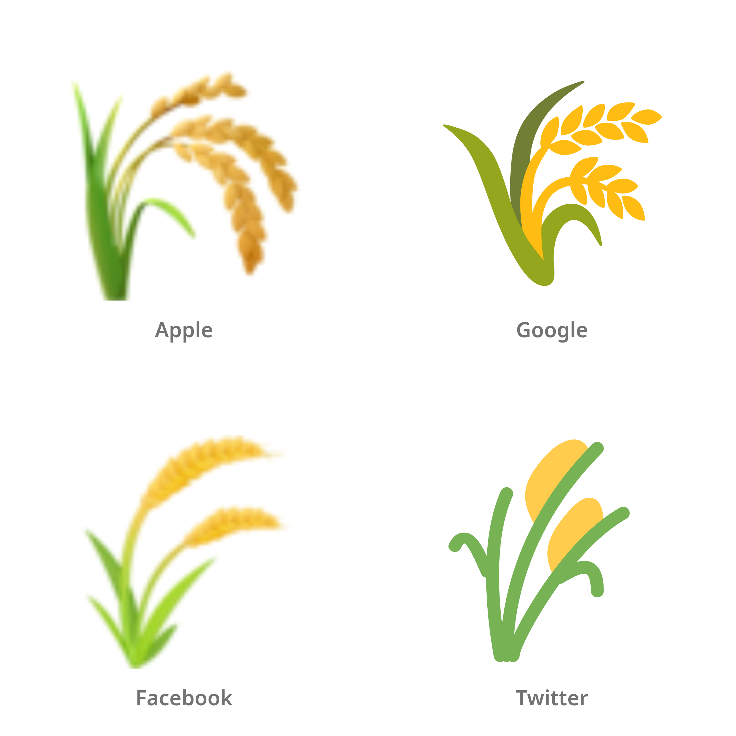 De emoji rijstplant in Apple-, Google-, Facebook- en Twitter-stijl
