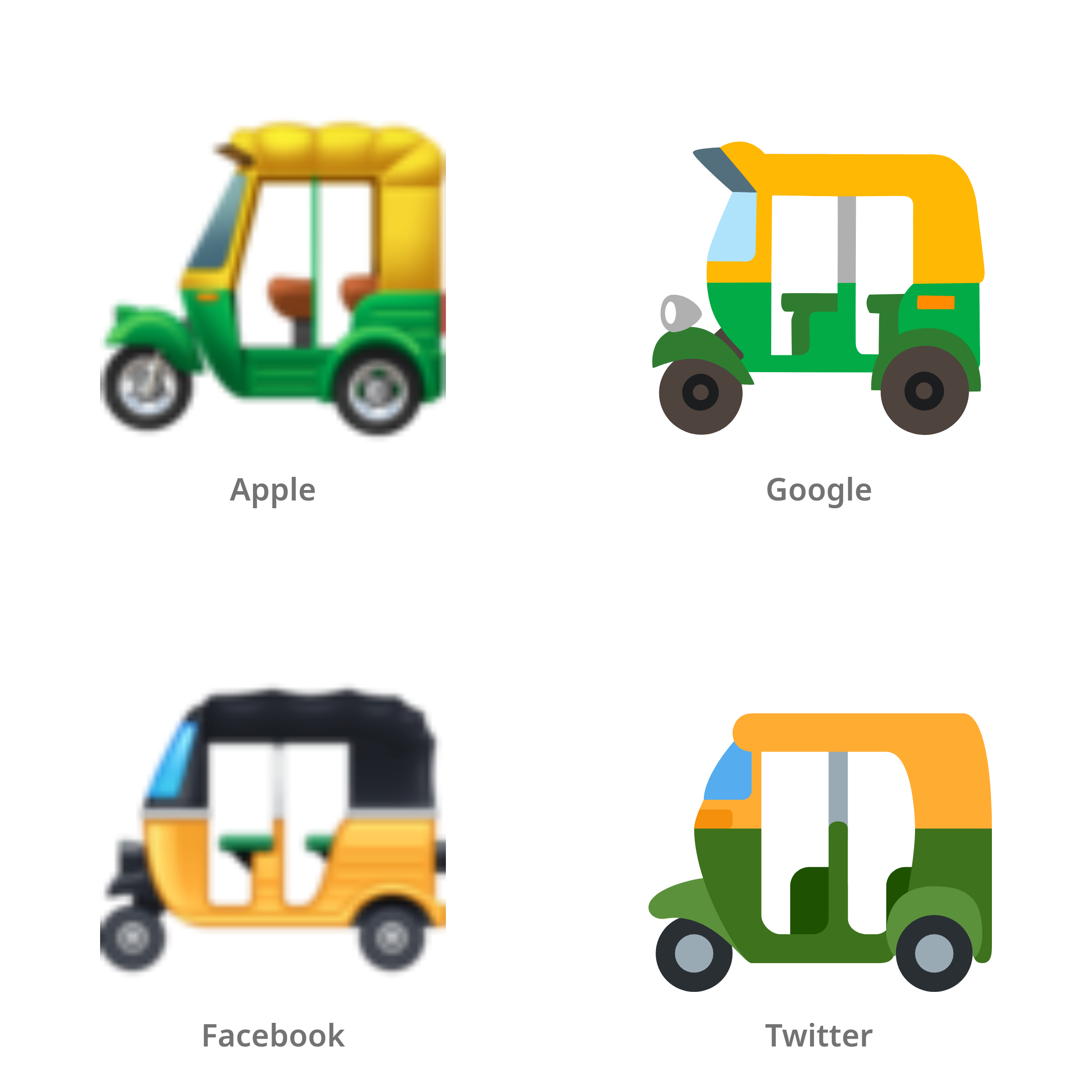 De emoji riksja in Apple-, Google-, Facebook- en Twitter-stijl