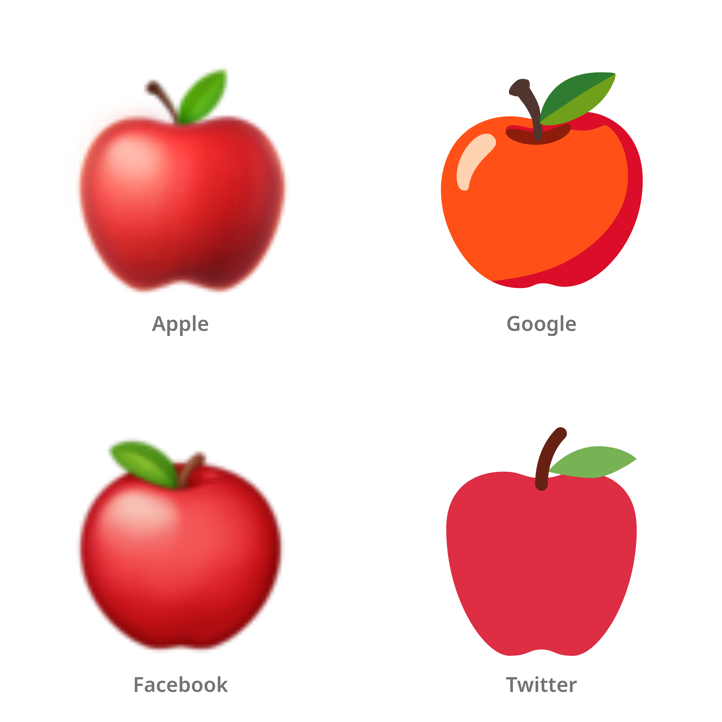 De emoji rode appel in Apple-, Google-, Facebook- en Twitter-stijl