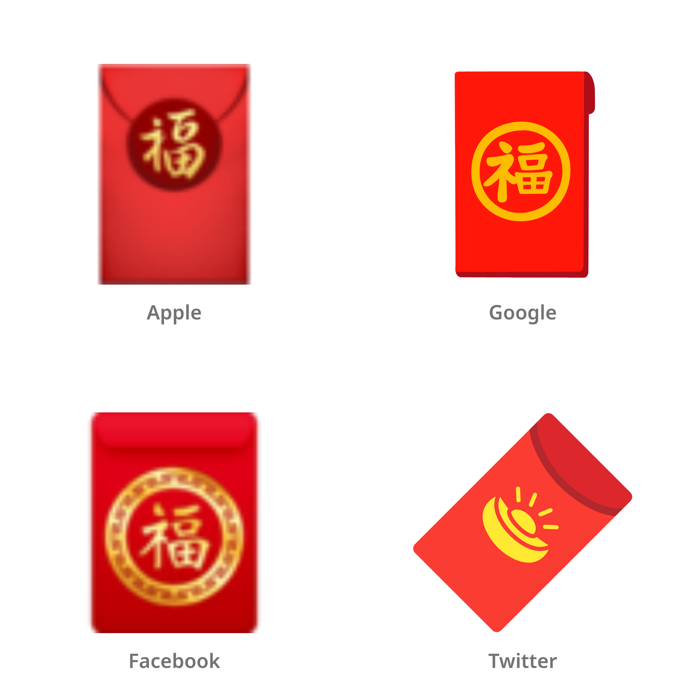 De emoji rode envelop in Apple-, Google-, Facebook- en Twitter-stijl