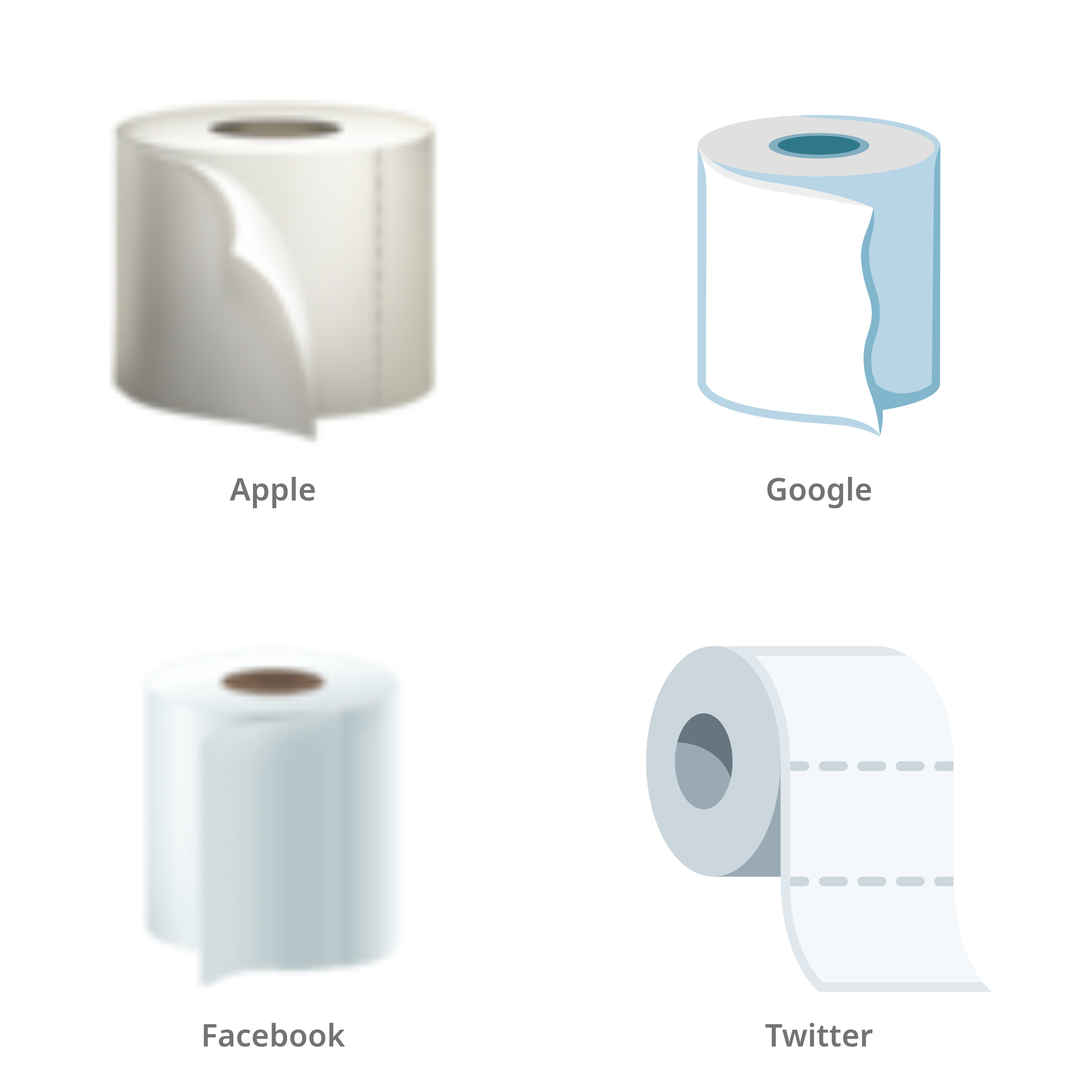 De emoji rol papier in Apple-, Google-, Facebook- en Twitter-stijl