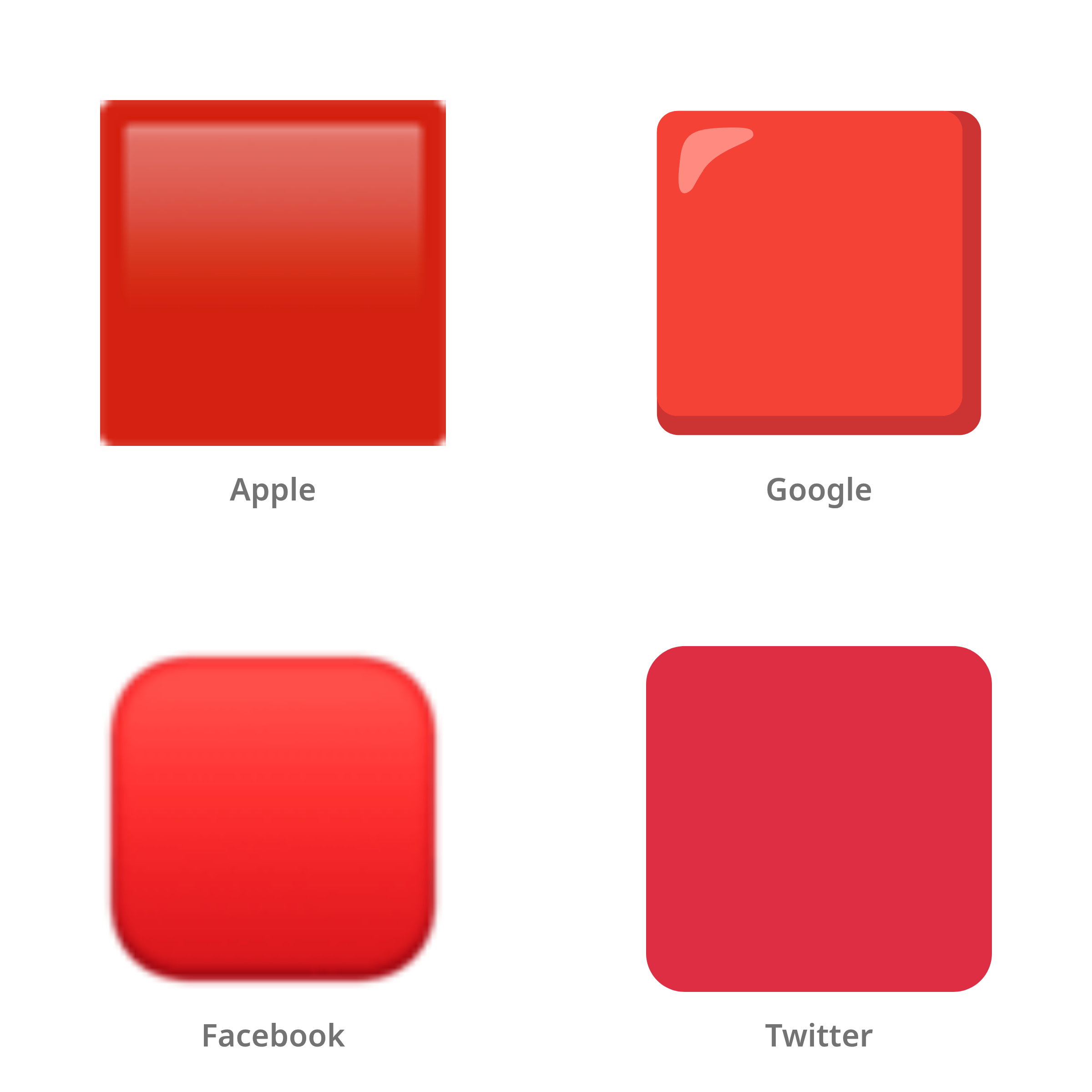 De emoji rood vierkant in Apple-, Google-, Facebook- en Twitter-stijl