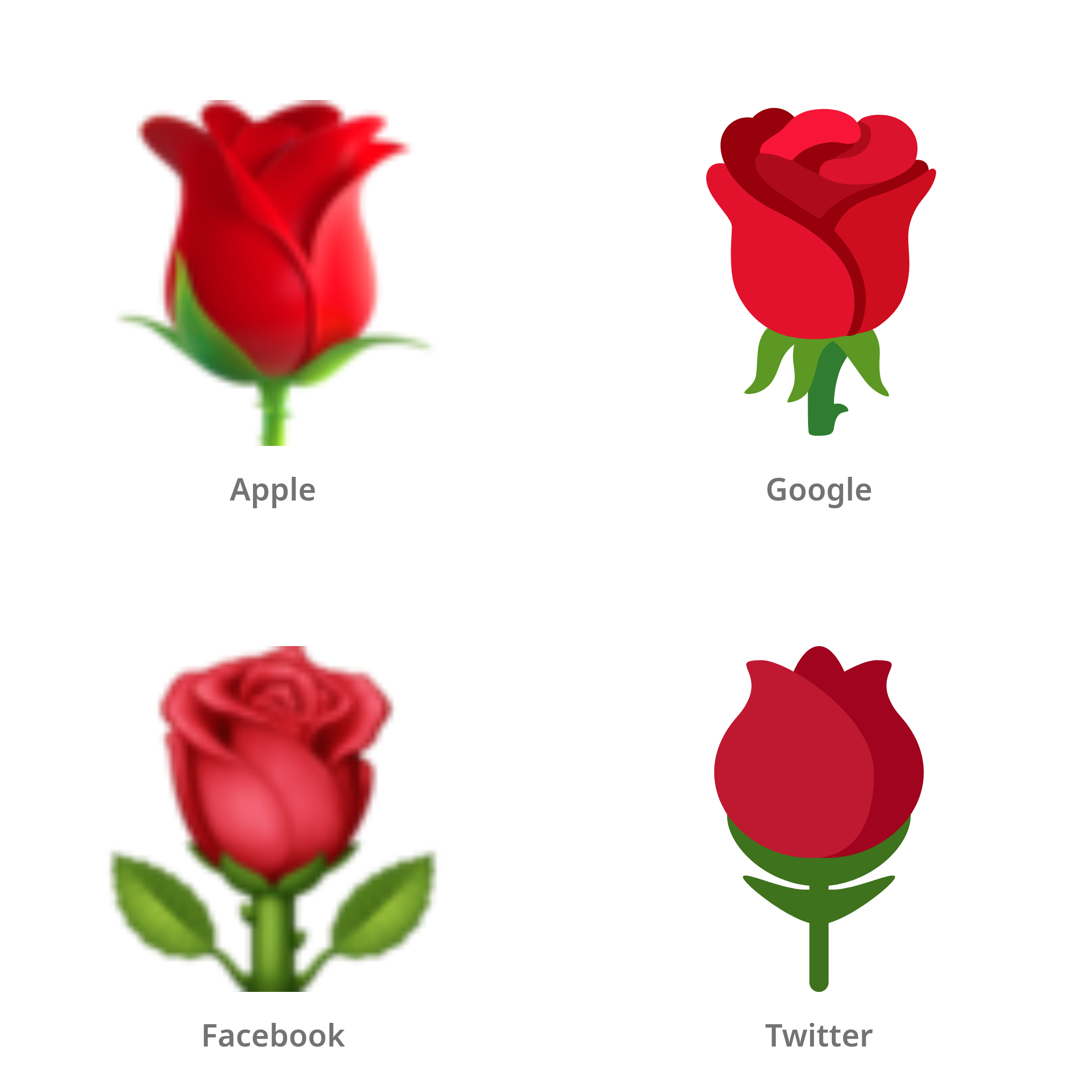 De emoji roos in Apple-, Google-, Facebook- en Twitter-stijl