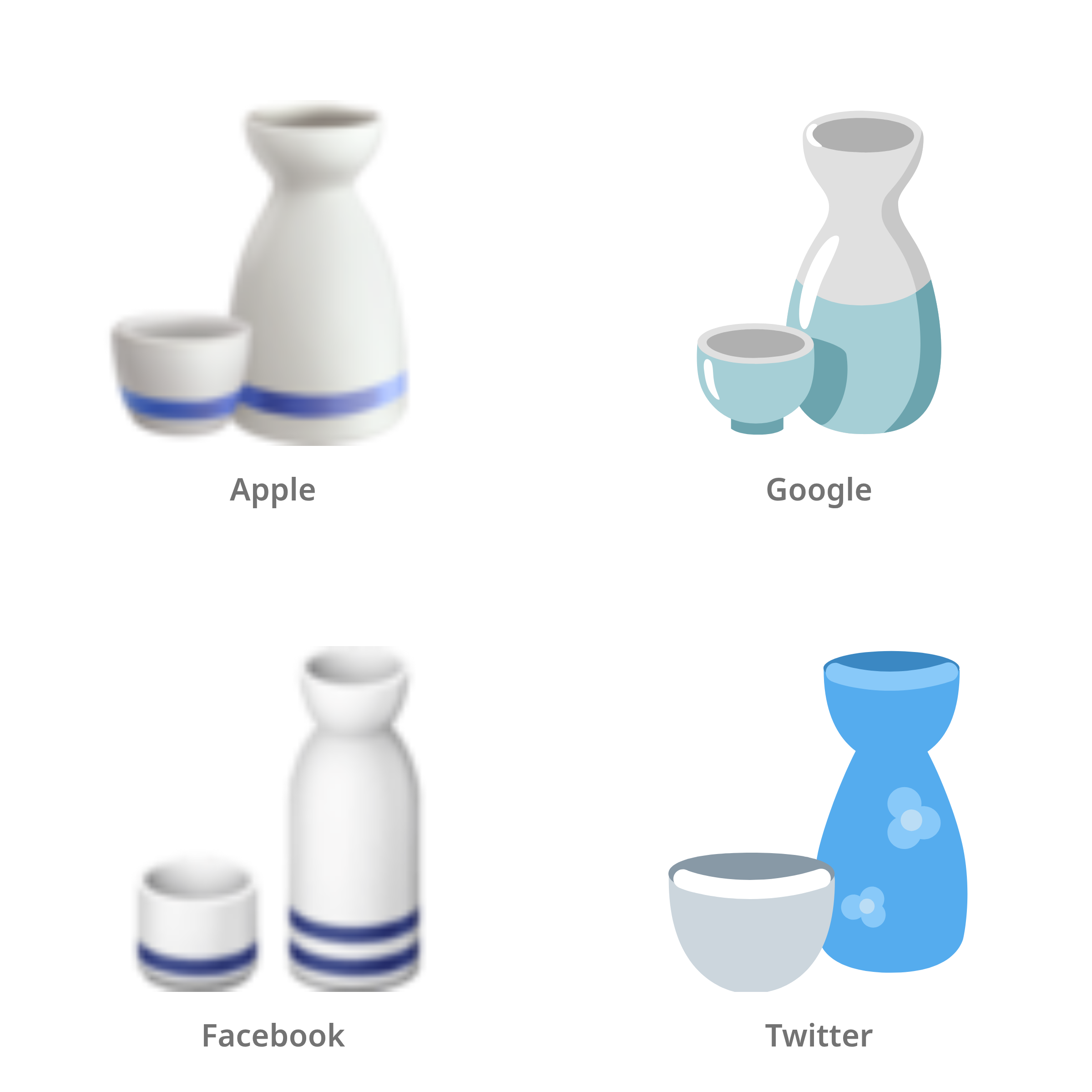 De emoji sake in Apple-, Google-, Facebook- en Twitter-stijl
