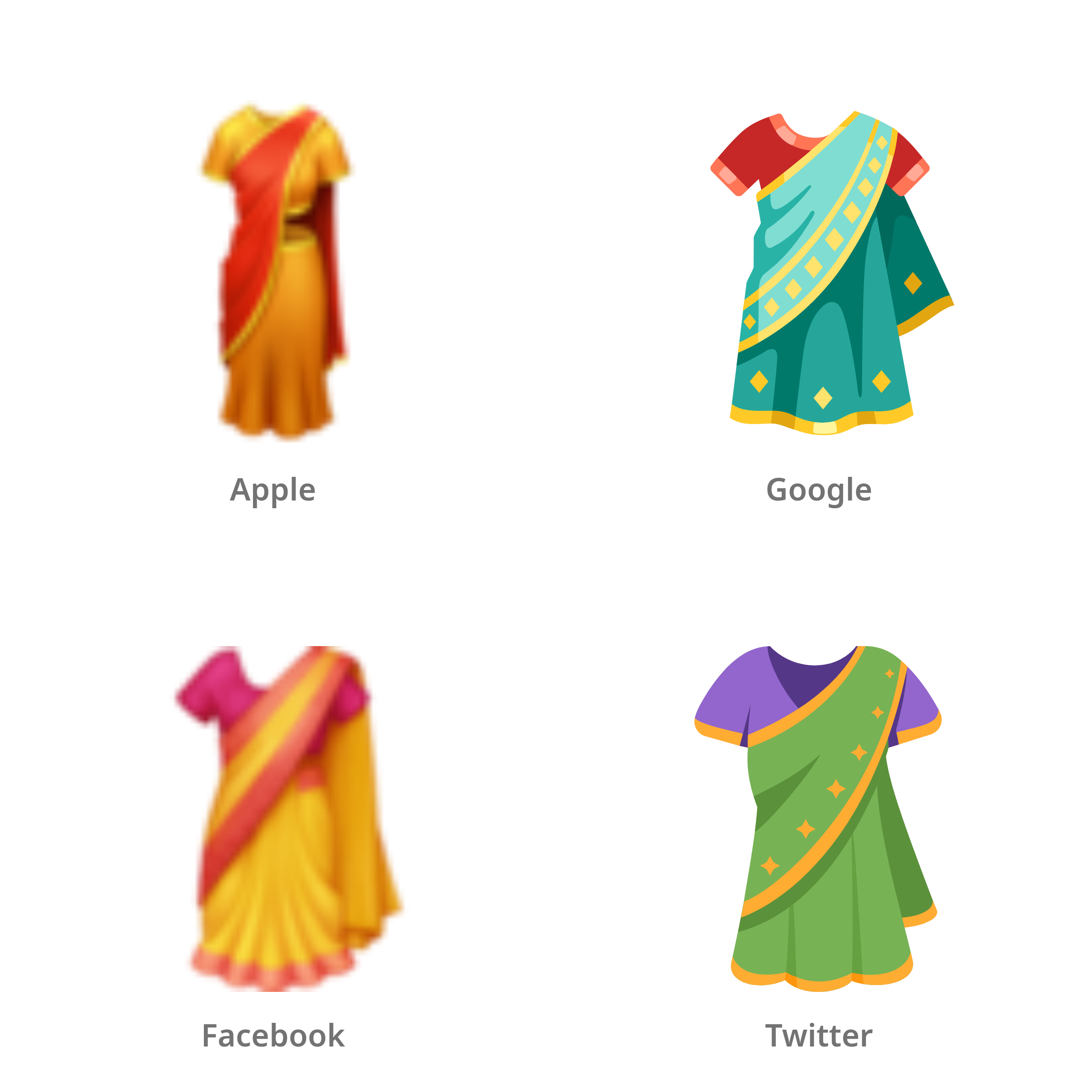 De emoji sari in Apple-, Google-, Facebook- en Twitter-stijl