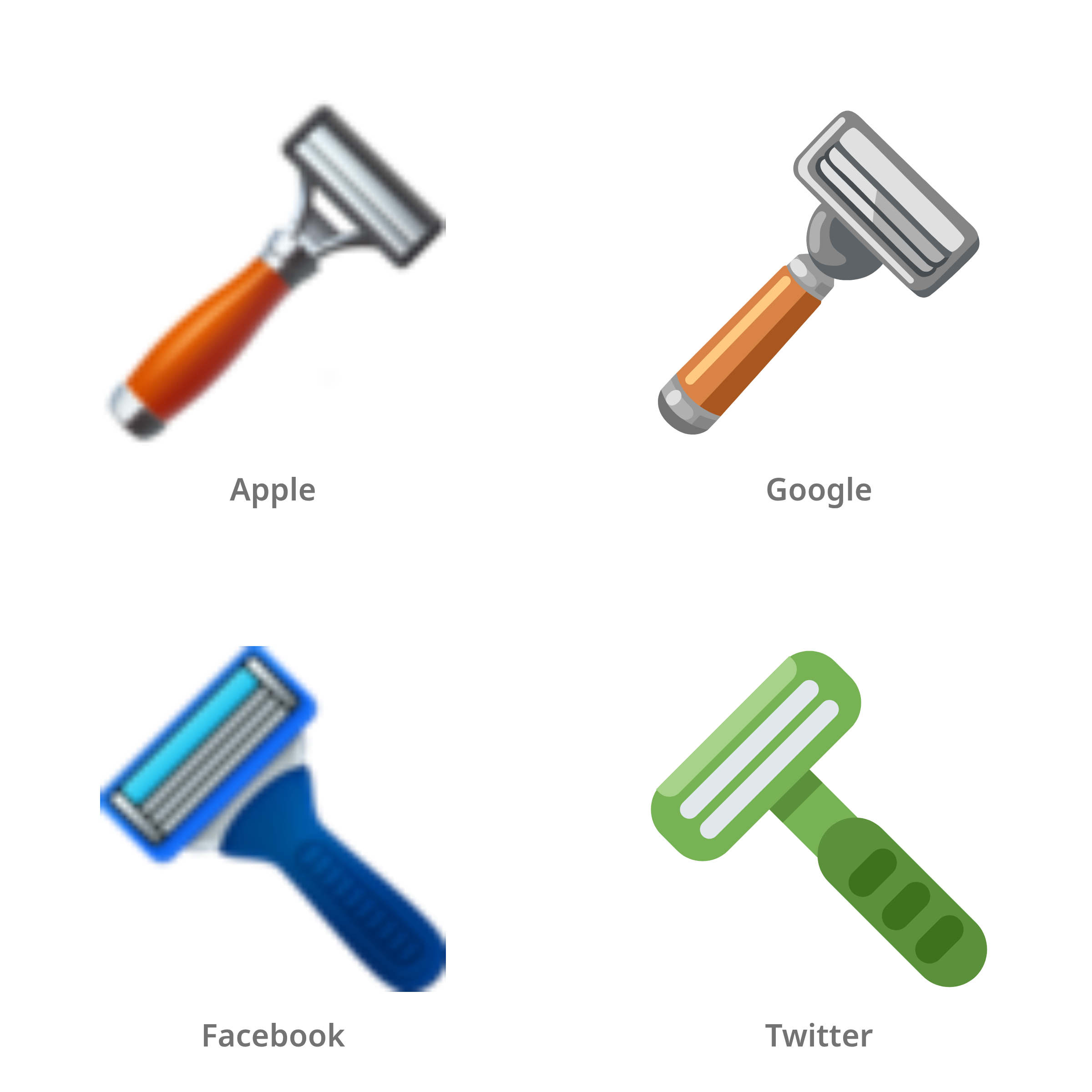 De emoji scheermes in Apple-, Google-, Facebook- en Twitter-stijl