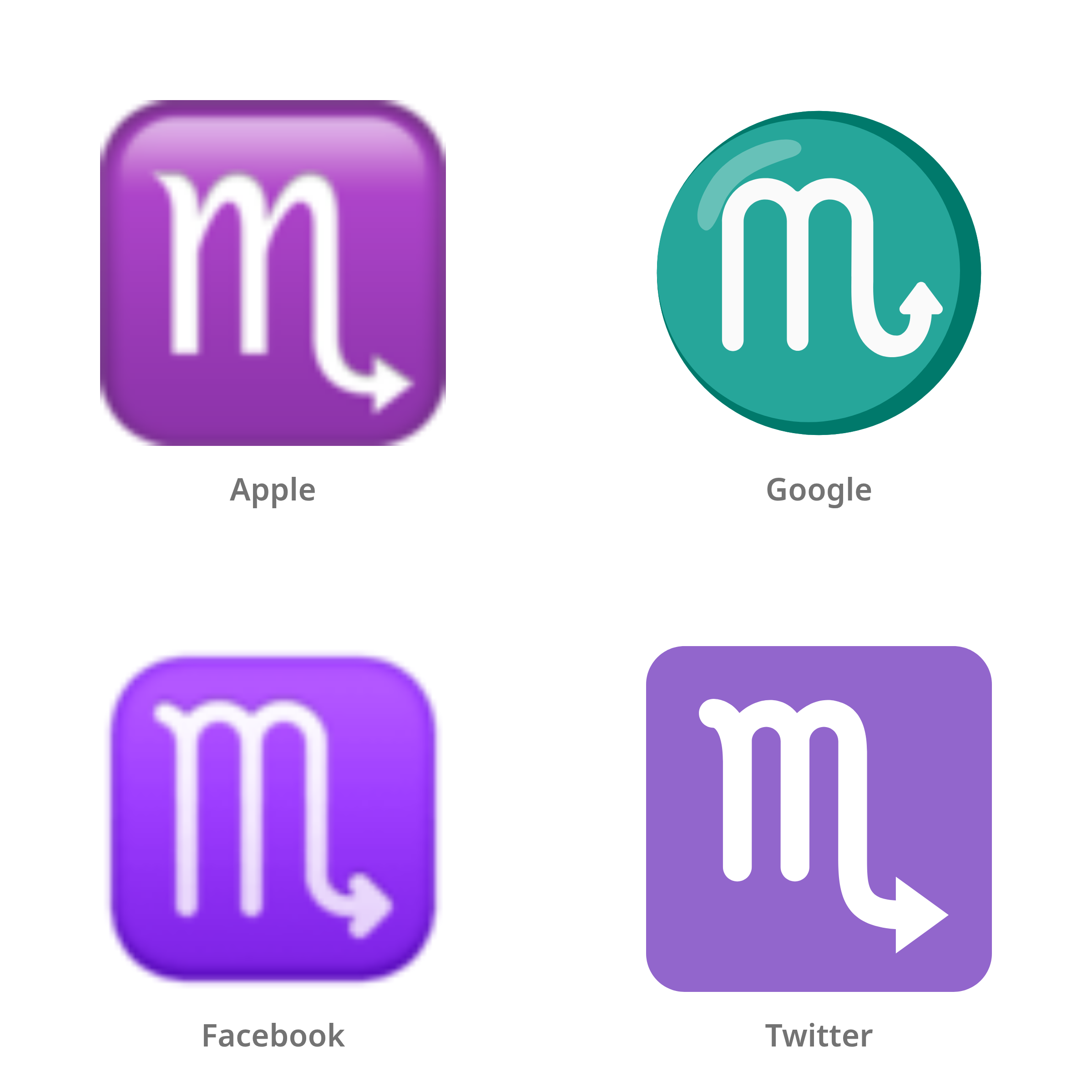 De emoji schorpioen (sterrenbeeld) in Apple-, Google-, Facebook- en Twitter-stijl