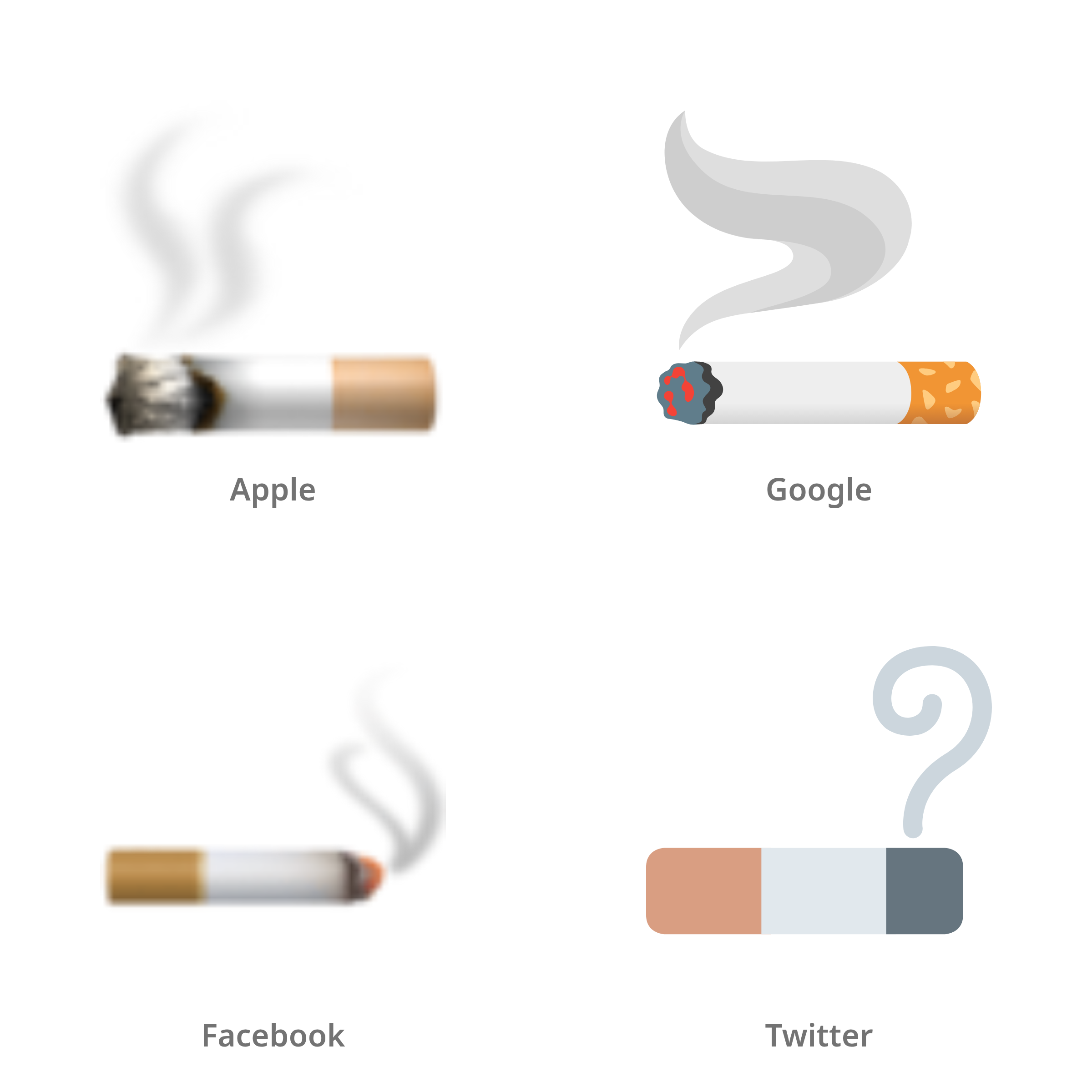 De emoji sigaret in Apple-, Google-, Facebook- en Twitter-stijl