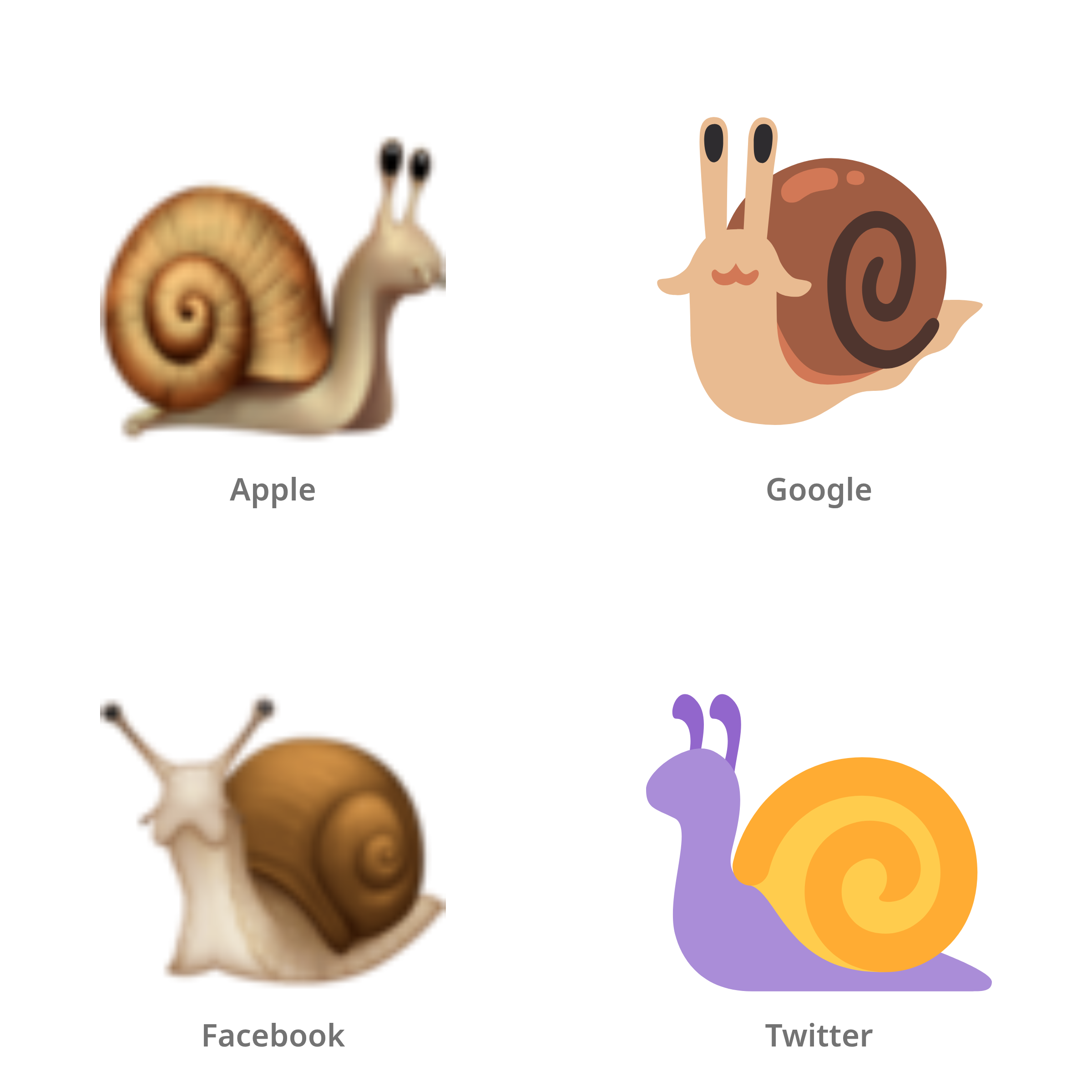 De emoji slak in Apple-, Google-, Facebook- en Twitter-stijl