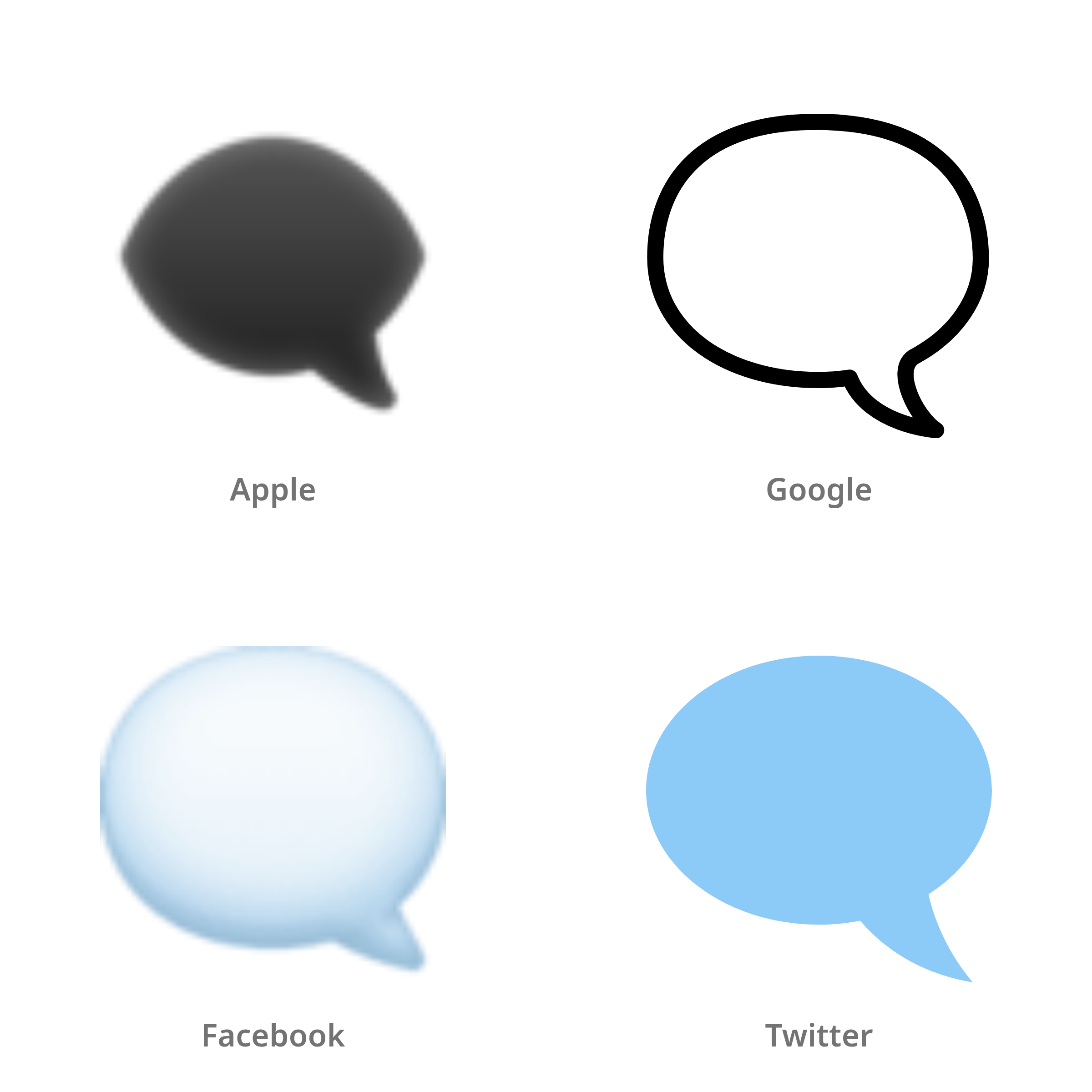 De emoji spraakballon naar links in Apple-, Google-, Facebook- en Twitter-stijl