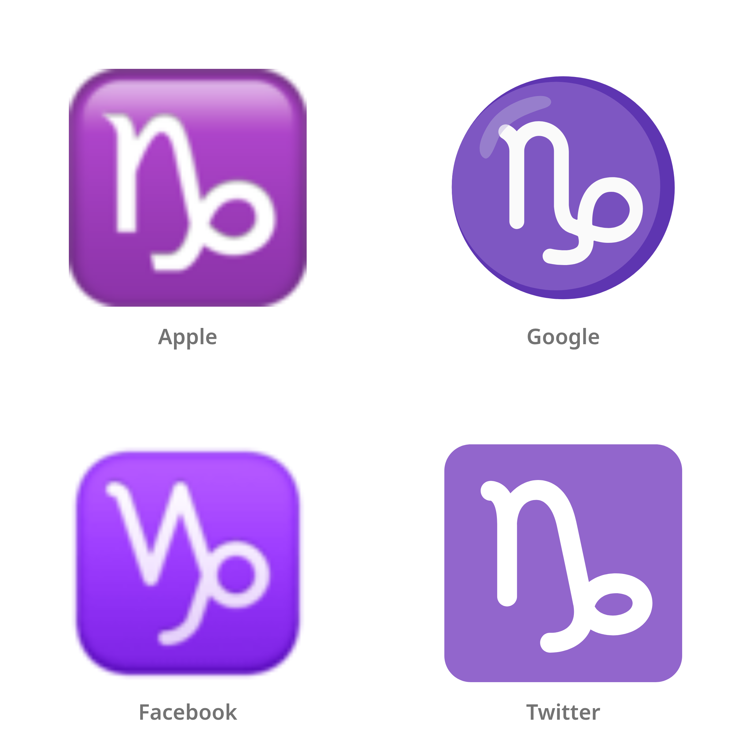 De emoji steenbok (sterrenbeeld) in Apple-, Google-, Facebook- en Twitter-stijl