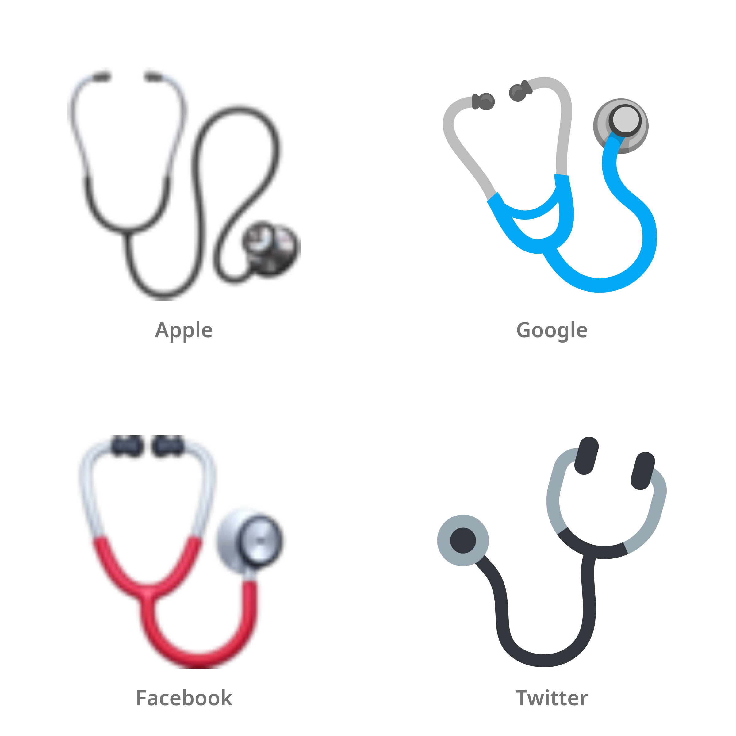 De emoji stethoscoop in Apple-, Google-, Facebook- en Twitter-stijl